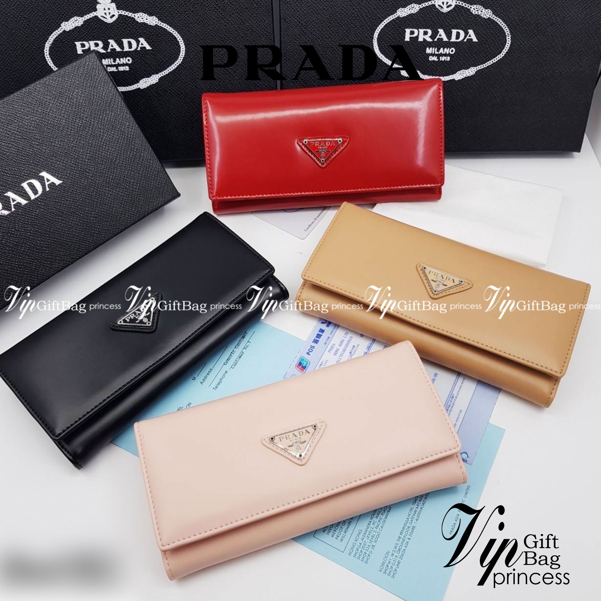 หนังแท้ Prada Long Wallet / Prada Wallet กระเป๋าสตางค์ใบยาว ใช้งานง่าย สวยหรู งานหนังแท้ทั้งใบ ภาพสินค้าถ่ายจากงานขายจริง ใช้งานต่างประเทศได้