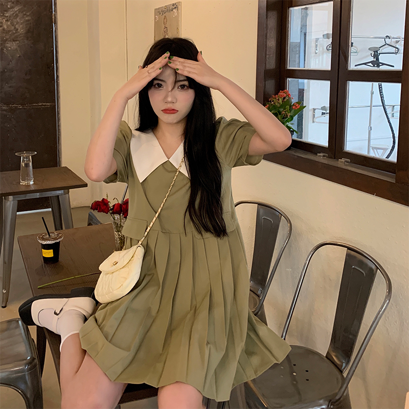 พร้อมส่ง 🧜🏻♀️🐹 Oily dress เดรสคอปกแต่งปกพลีท (IN35458)