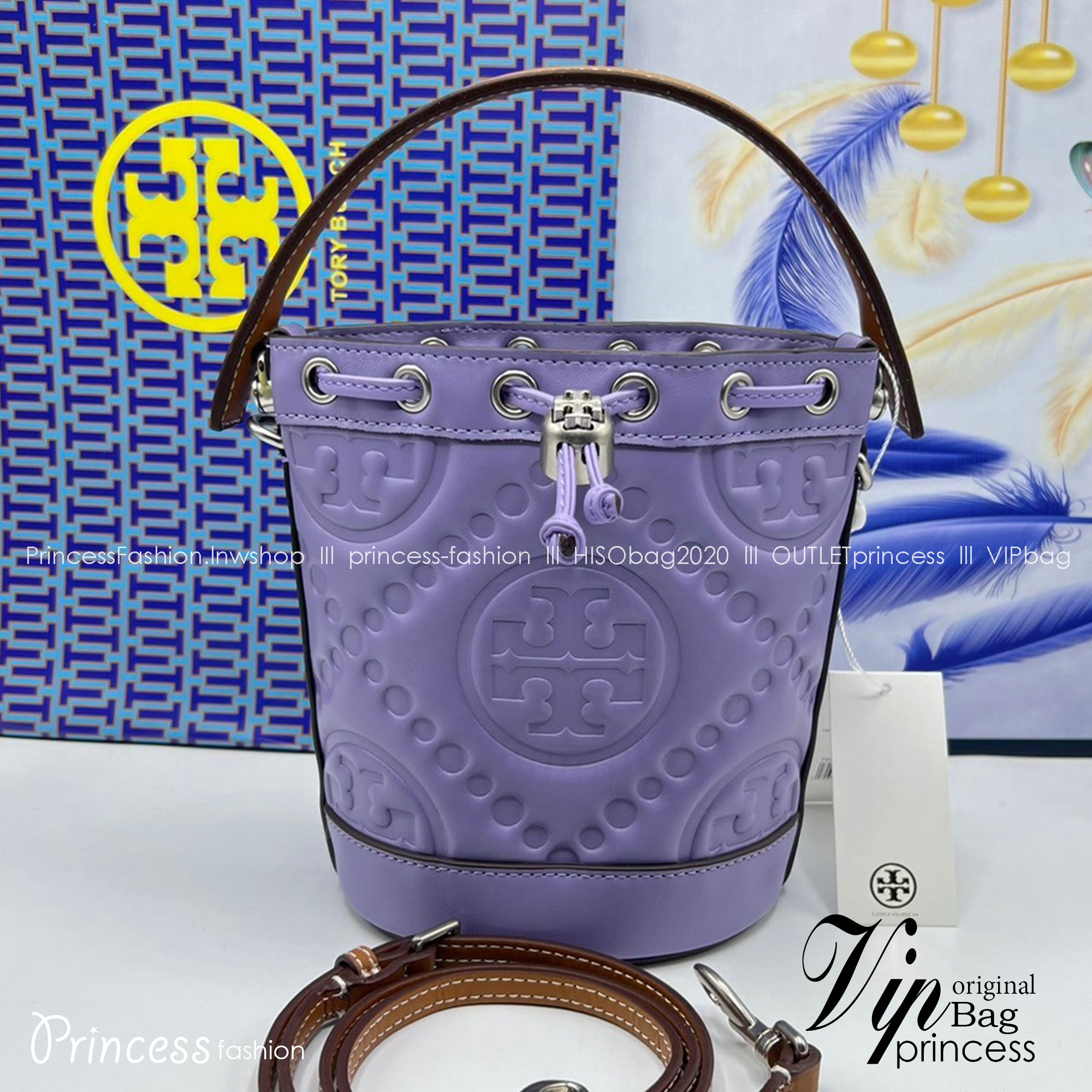 6 สี Tory Burch Puffy Mini / Tory burch T Monogram Puffy Patent Mini Bucket Bag / Tory Bucket Bag กระเป๋าบัคเกต size เล็ก โดดเด่นด้วยโลโก้ตัวนูนปั๊มด้านหน้า