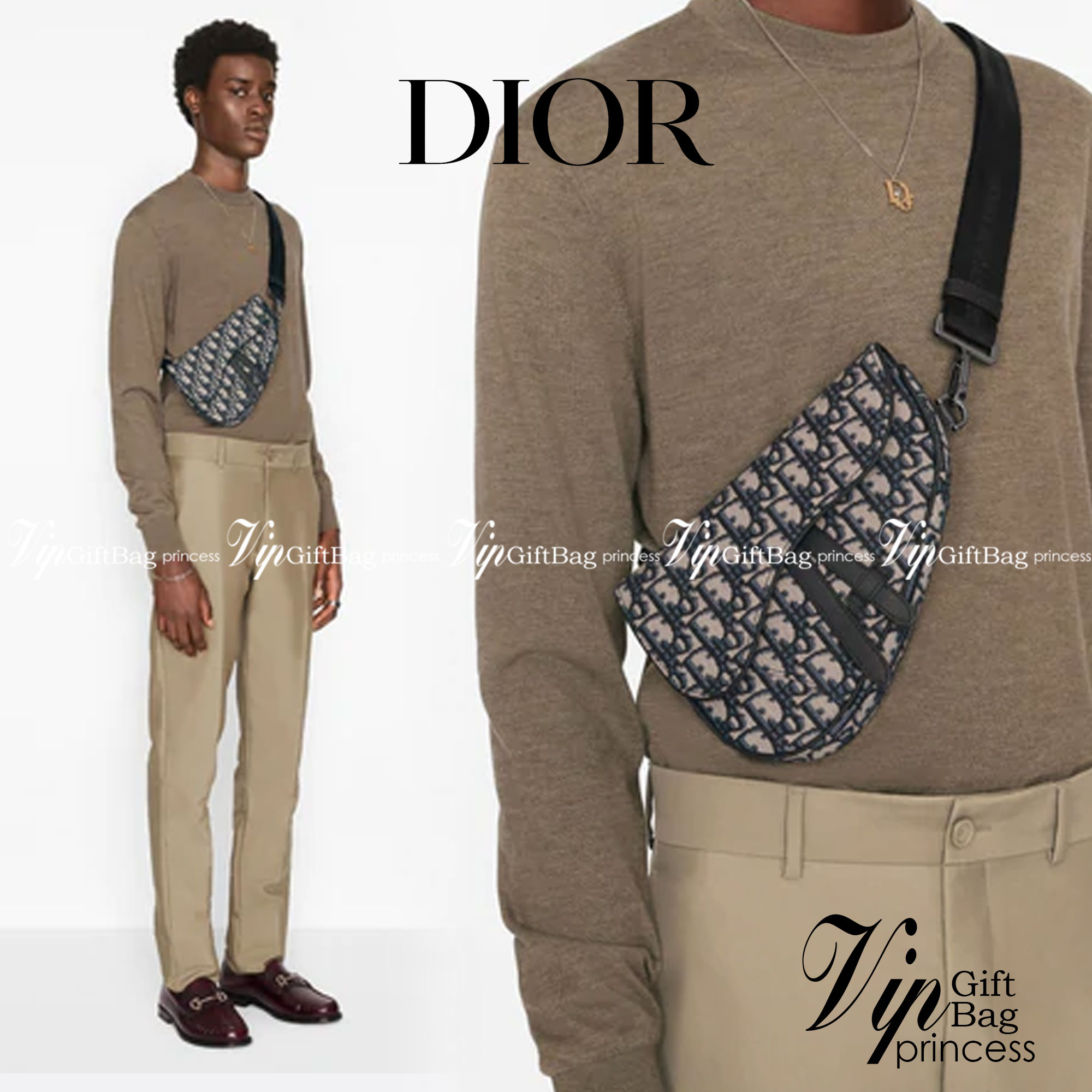 หนังแท้ DIOR MINI SADDLE BAG Beige And Black Dior Oblique Jacquard พร้อมส่งที่ไทย งานหนังแท้และผ้าแจ็คการ์ดออริจินอล ภาพสินค้าถ่ายจากงานขายจริง ใช้งานต่างประเทศได้