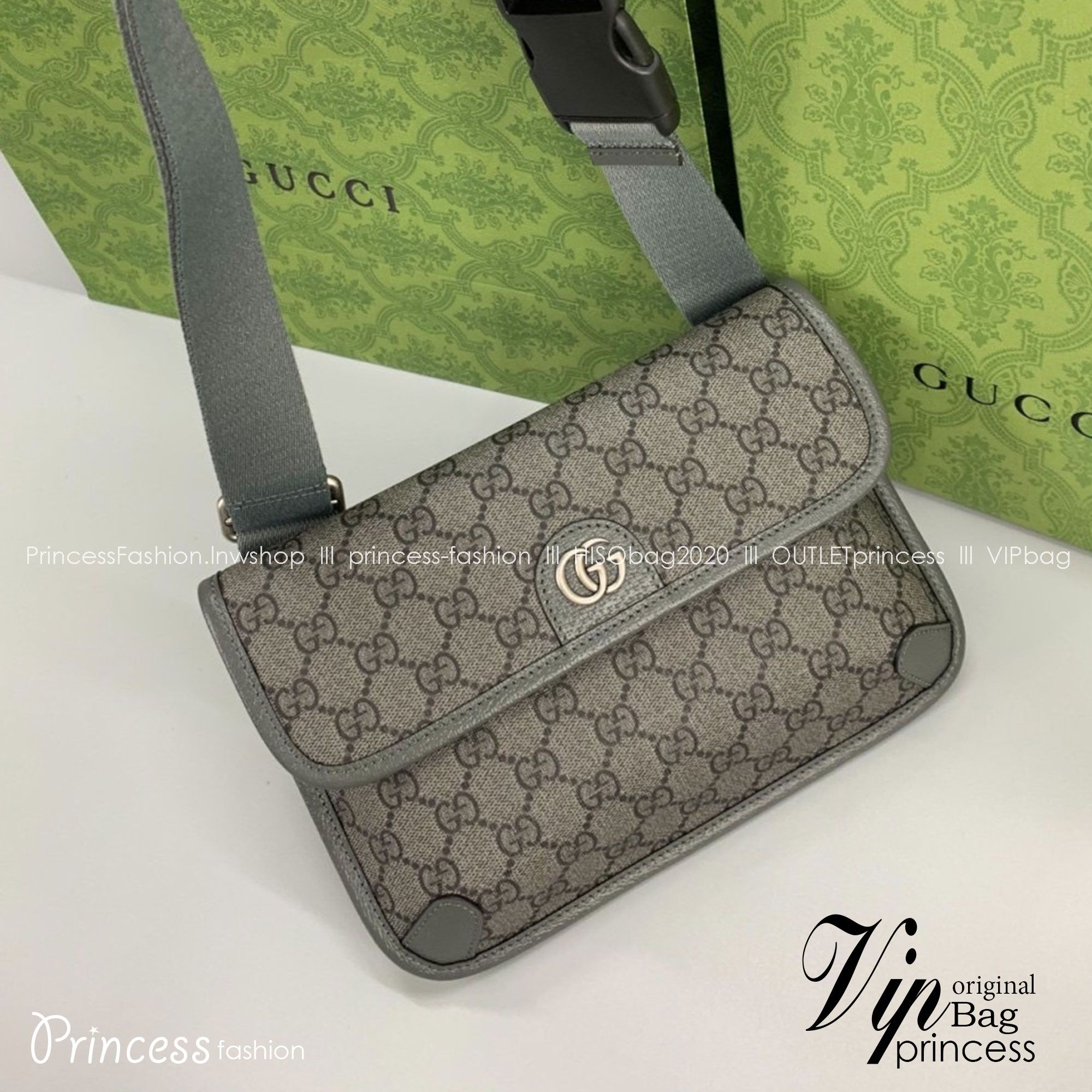 GUCCI OPHIDIA GG SMALL BELT BAG GRAY กระเป๋าคาดเอวสีเทา หนังแท้ผสมแคนวาส เกรดออริจินอล 1:1 สลับแท้ ใช้งานต่างประเทศได้