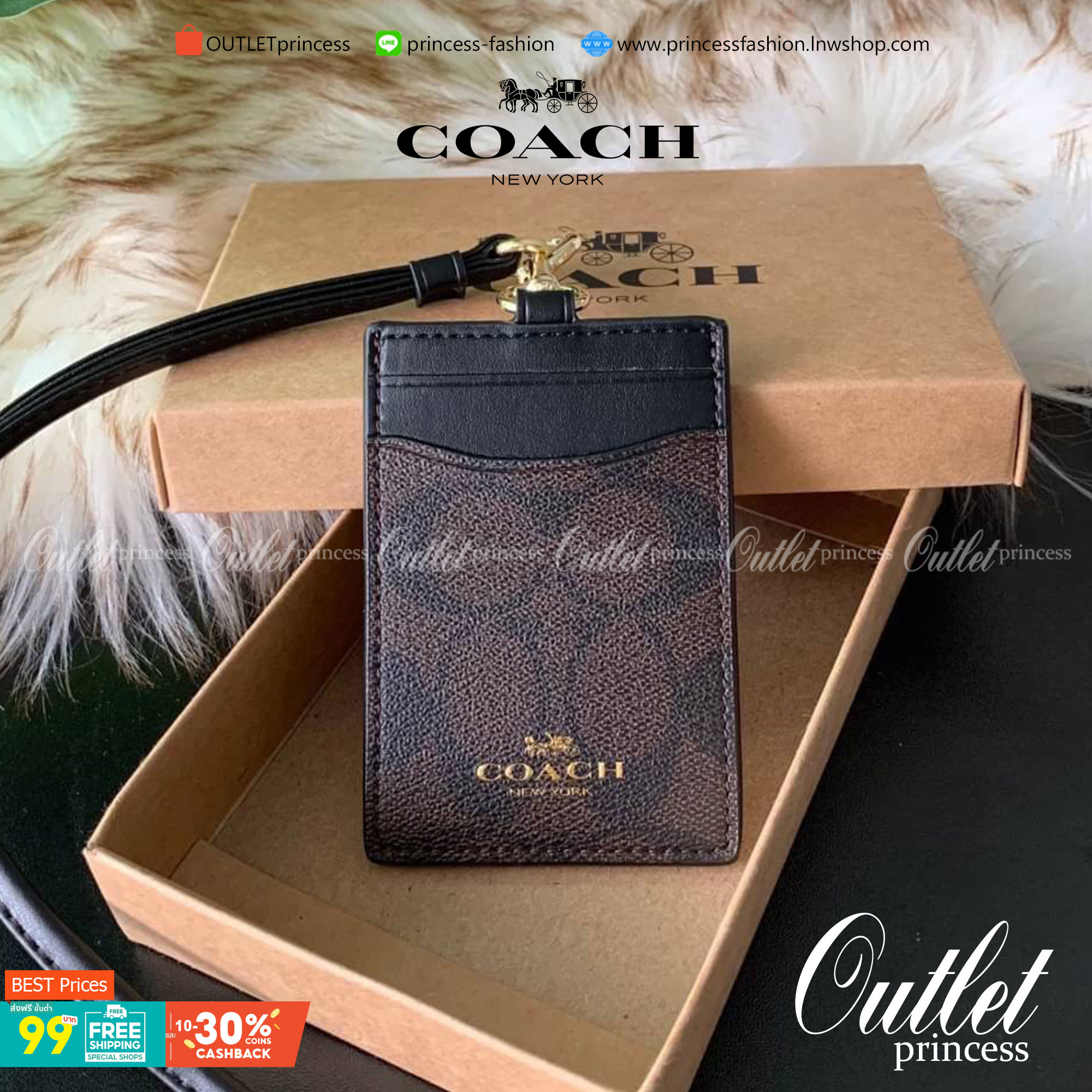 COACH F63274 ID LANYARD IN SIGNATURE COATED CANVAS กระเป๋าใส่บัตรคล้องคอ ลาย C ทั้งใบ ด้านหน้าตกแต่งชื่อแบรนด์ สวยมากกก ใส่บัตรพนักงาน และบัตรต่างๆ มาพร้อมสายคล้องคอ สายถอดออกได้ ตัวกระเป๋ามี 3 ช่องค่ะ