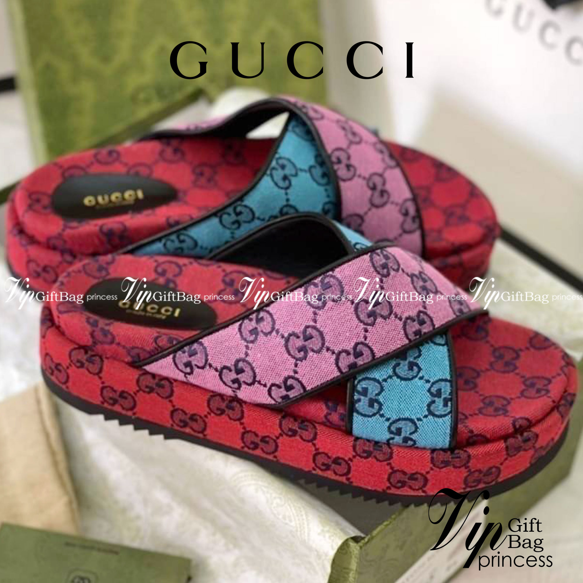 หนังแท้ GUCCI Denim Sandals / GG jacquard organic denim platform sandals / GG Shoes พร้อมส่งที่ไทย รองเท้าผ้าเดนิมเกรดเทพออริจินอล ภาพสินค้าถ่ายจากงานขายจริง ใช้งานต่างประเทศได้ค่ะ