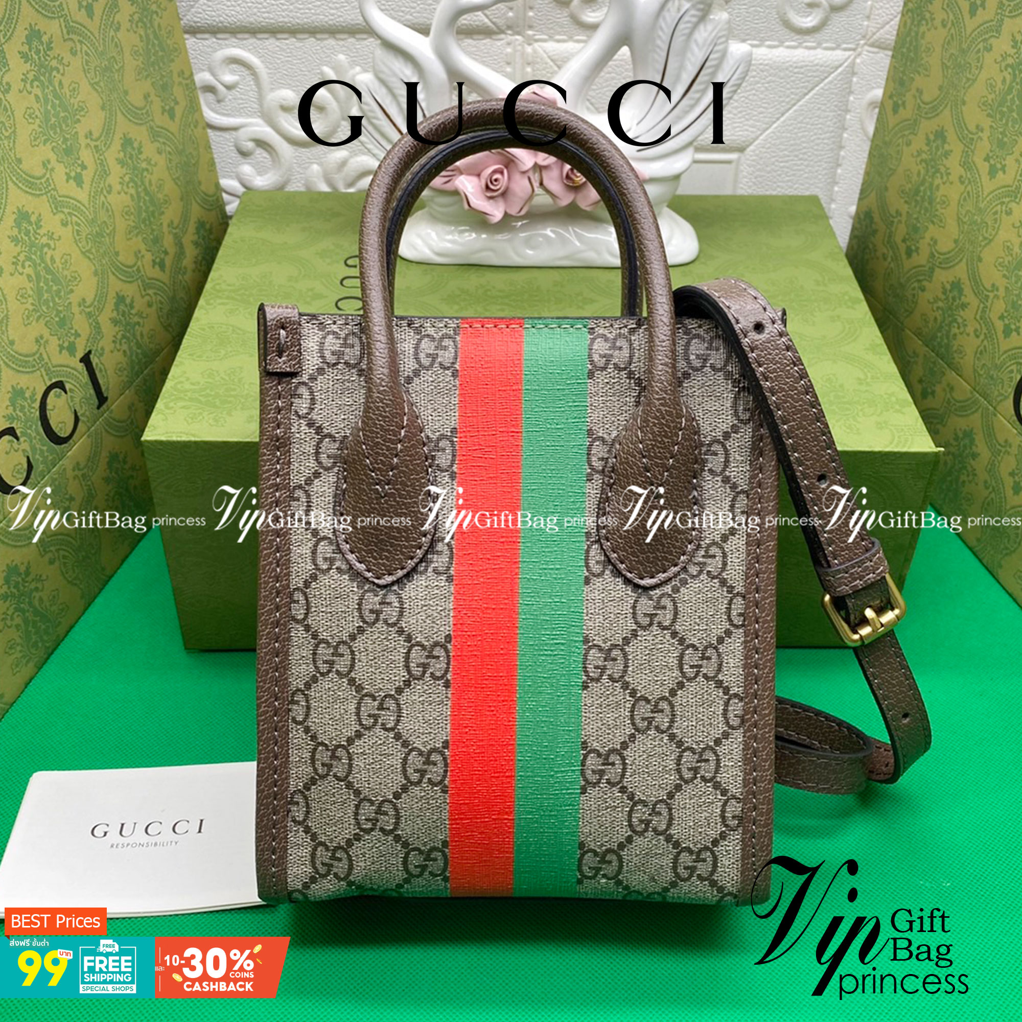 หนังแท้ Gucci Tiger GG mini tote bag พร้อมส่งที่ไทย