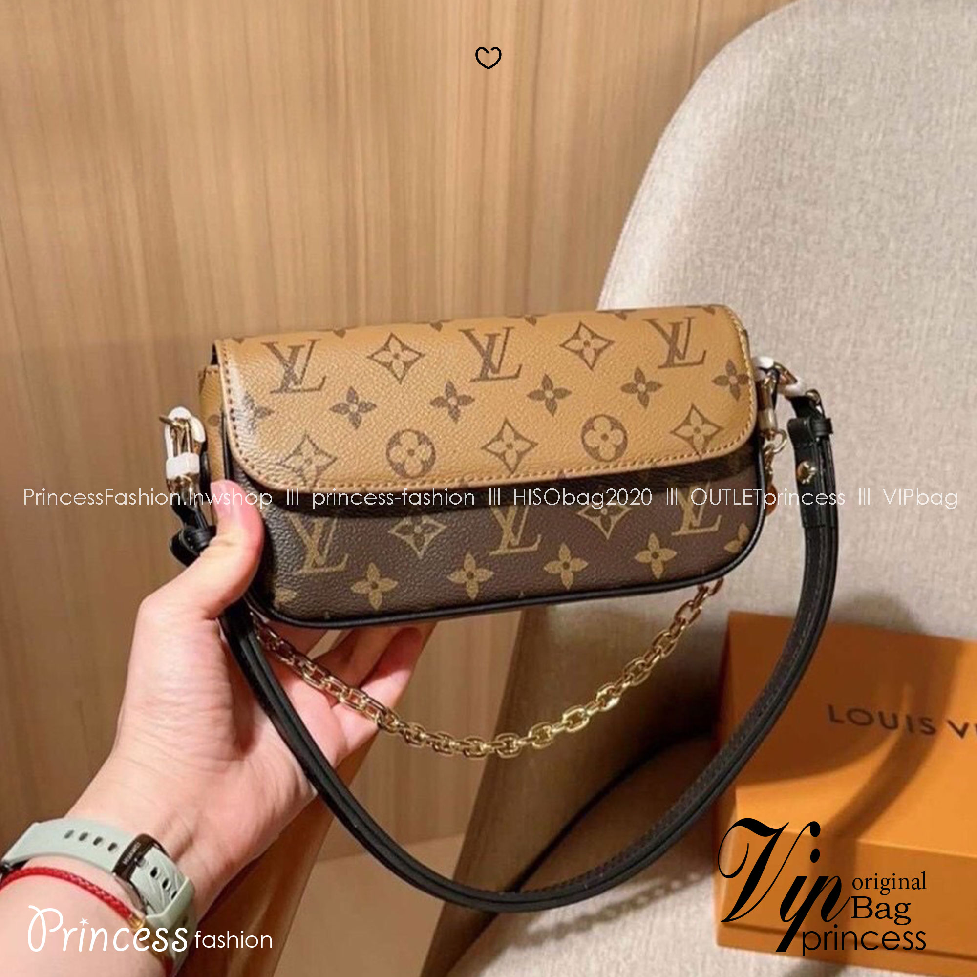 LV Ivy chain wallet กระเป๋าสะพายดีไซน์กึ่งกระเป๋าสตางค์ รุ่นยอดนิยม แต่งสายโซ่สีทองสวยหรู สุดคุ้มด้วยลูกเล่นที่หลากหลาย คล้องไหล่ สะพายข้าง คล้องแขน ได้หมด