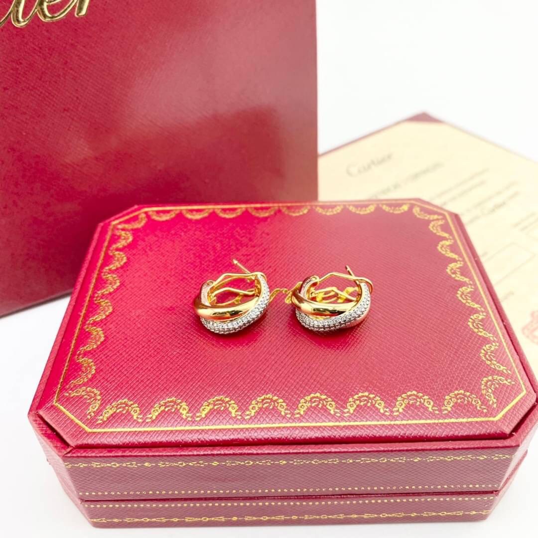 CARTIER EARRINGS ต่างหูคาเทียร์ มีเพชร ภาพถ่ายจากงานจริง วัสดุโลหะเคลือบขึ้นเงาตามรูป ใช้งานต่างประเทศได้