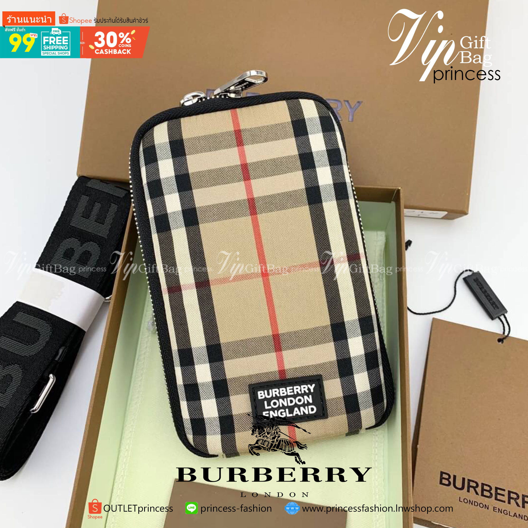 พรีเมี่ยมกิ๊ฟแท้ 💯% 】BURBERRY RYAN SMARTPHONE BAG (Unisex Small Shoulder bag) กระเป๋าใส่โทรศัพท์และของจุกจิกเล็กๆ ด้านหลังมีช่องใส่บัตร งานหนังแท้