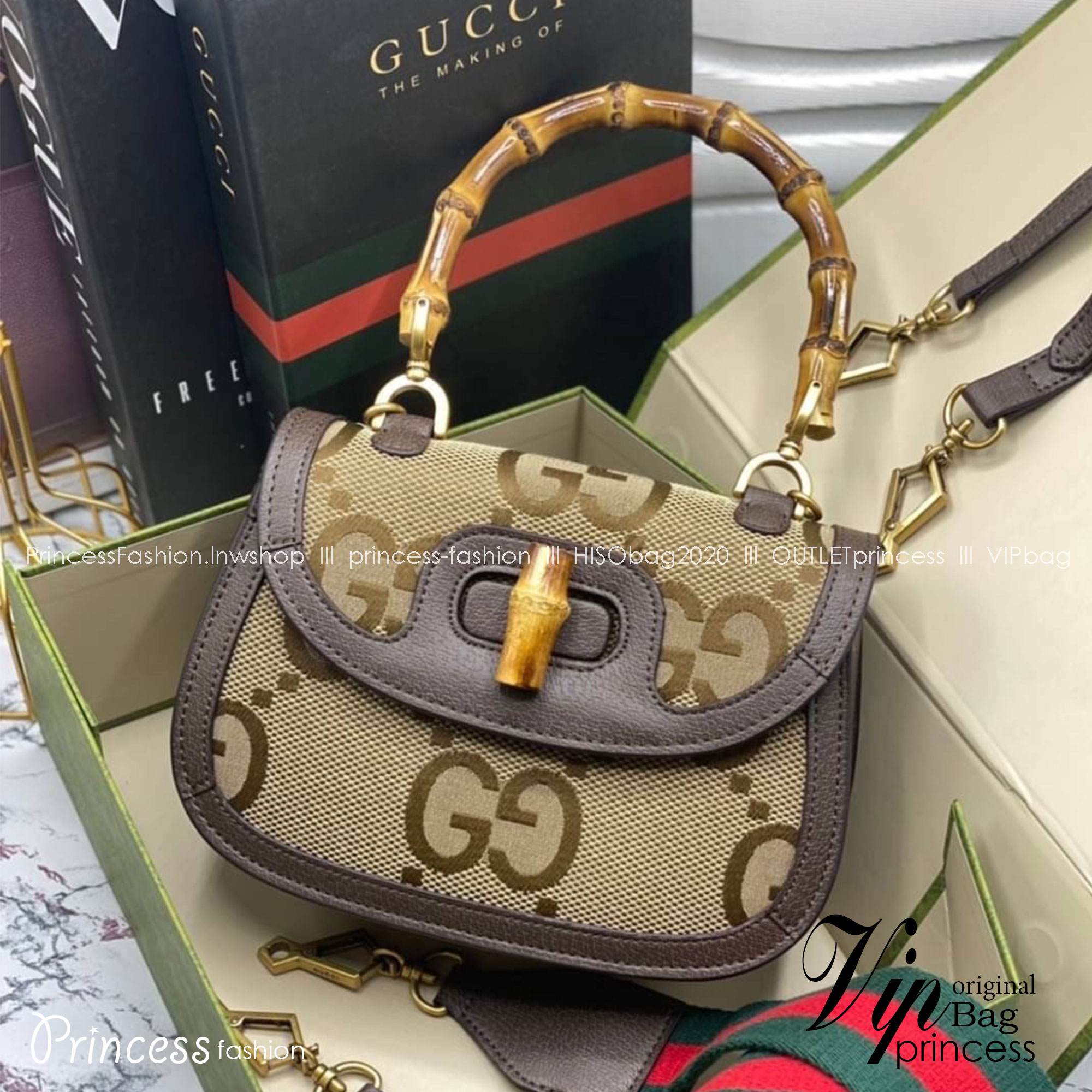 GUCCI BAMBOO 1947 JUMBO GG SMALL TOP HANDLE BAG กระเป๋าสะพายมือจับลายไม้ไผ่ เกรดออริ 1:1 สลับแท้ ใช้งานต่างประเทศได้