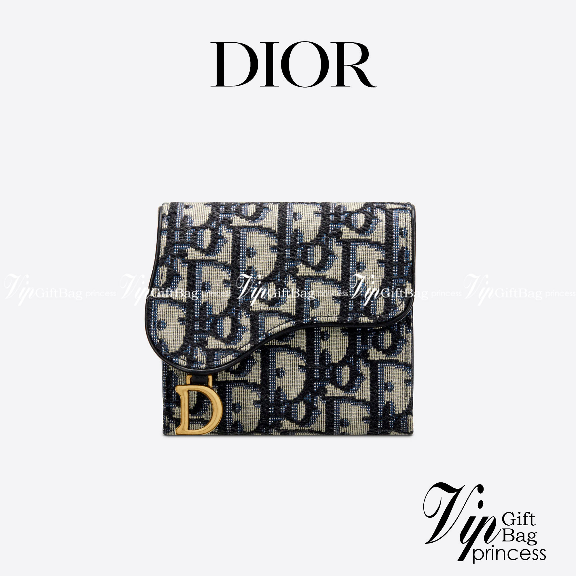 DIOR Saddle Lotus Wallet Blue Dior Oblique Jacquard กระเป๋าสตางค์ แบรนด์หรู พร้อมส่งที่ไทย ภาพสินค้าถ่ายจากงานขายจริง ใช้งานต่างประเทศได้