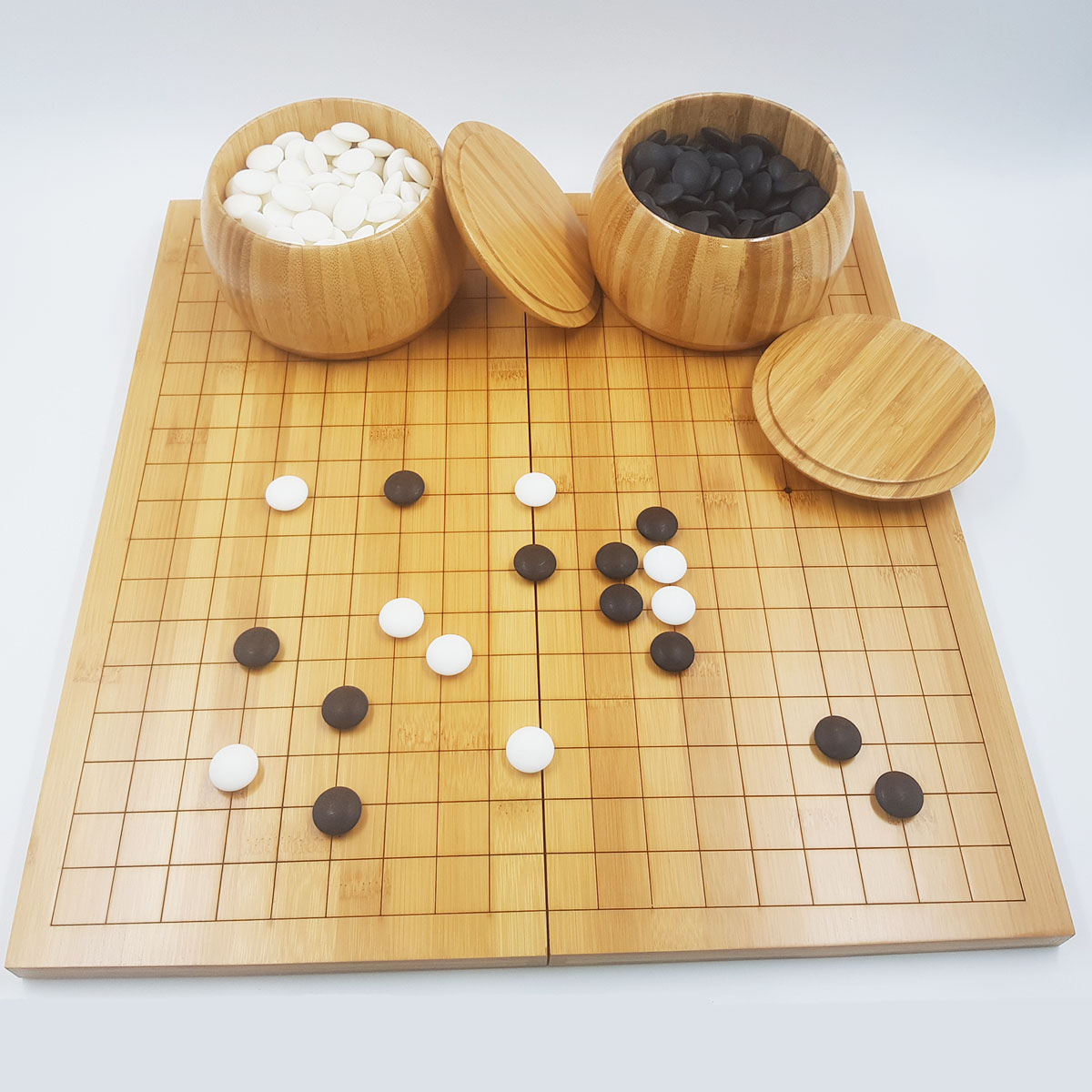 ชุดหมากล้อมกระดาน19x19เส้นพับได้หนา2cm.พร้อมเม็ดเมลามีนและโถหมากไม้Torreya