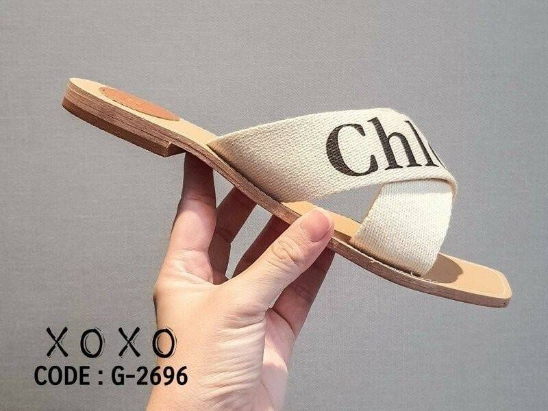CHLOÉ LOGO SLIDE SANDEL แตะ ชิล ไค้วครอสเอ็กซ์ ผ้าแคนวาส ใส่สบาย ชิคๆ งานสกีน