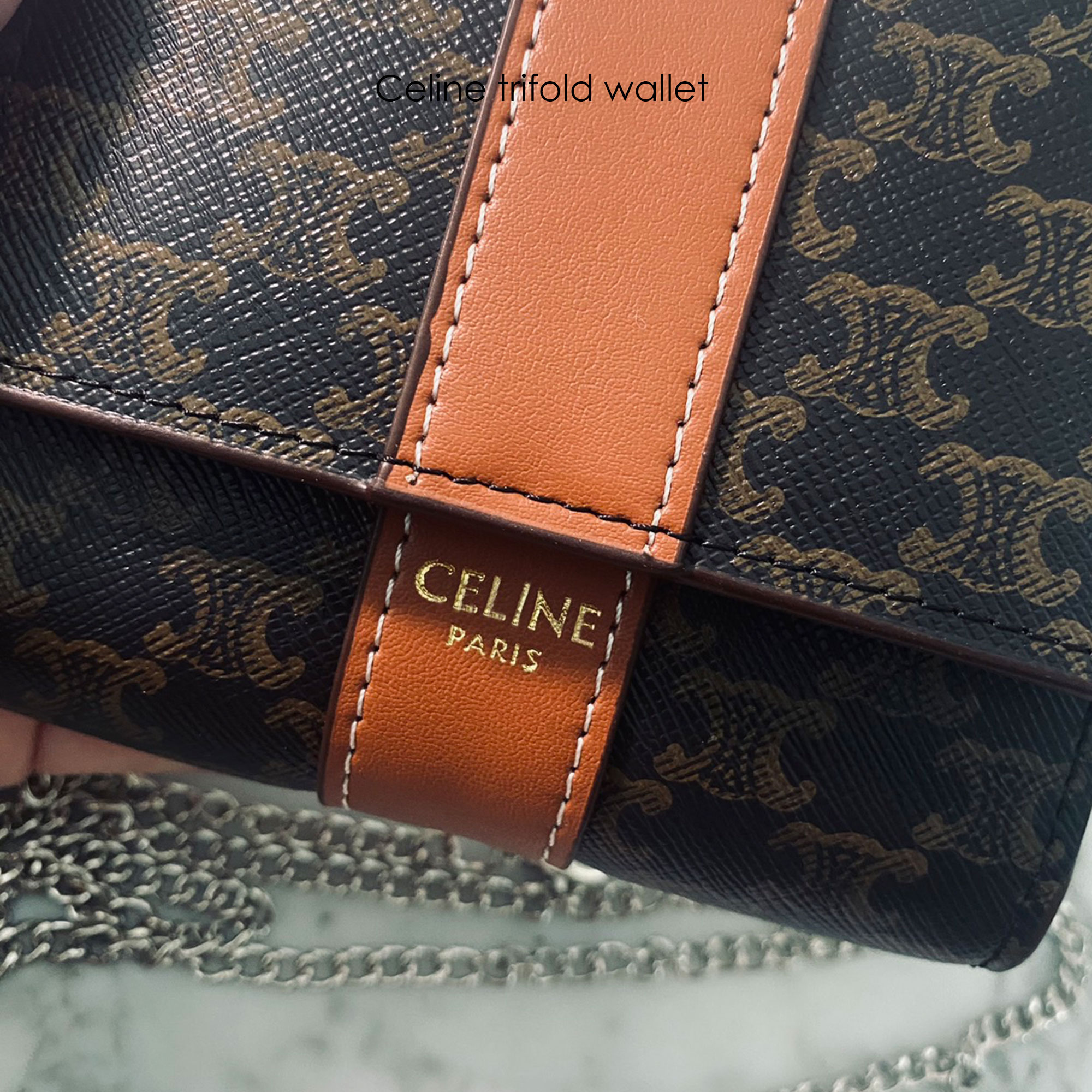 CELINE TRIFOLD WALLET กระเป๋าสตางค์ 3 พับ พร้อมสายสะพายโซ่ crossbody สะพายไหล่ได้ เริ่ดเว่อร์! ไอเท็มสุดฮอต exclusive ดีไซน์สุดคลาสสิค วินเทจ เรียบง่ายแต่หรูหรา
