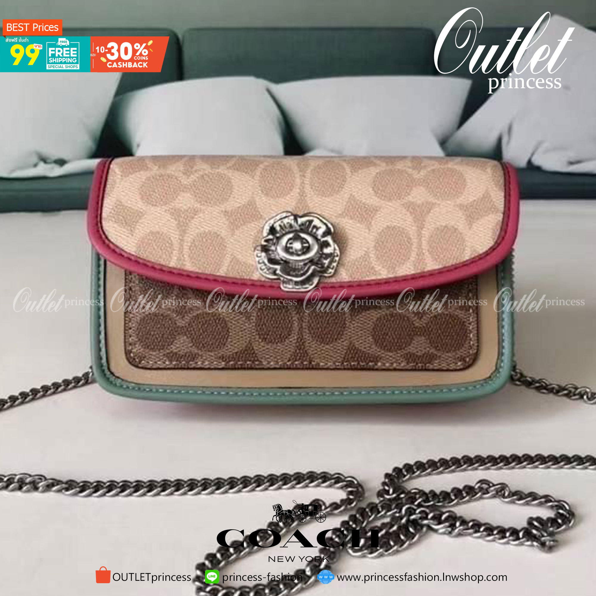 ของแท้ 💯% 】Coach Parker Crossbody In Blocked Signature Canvas