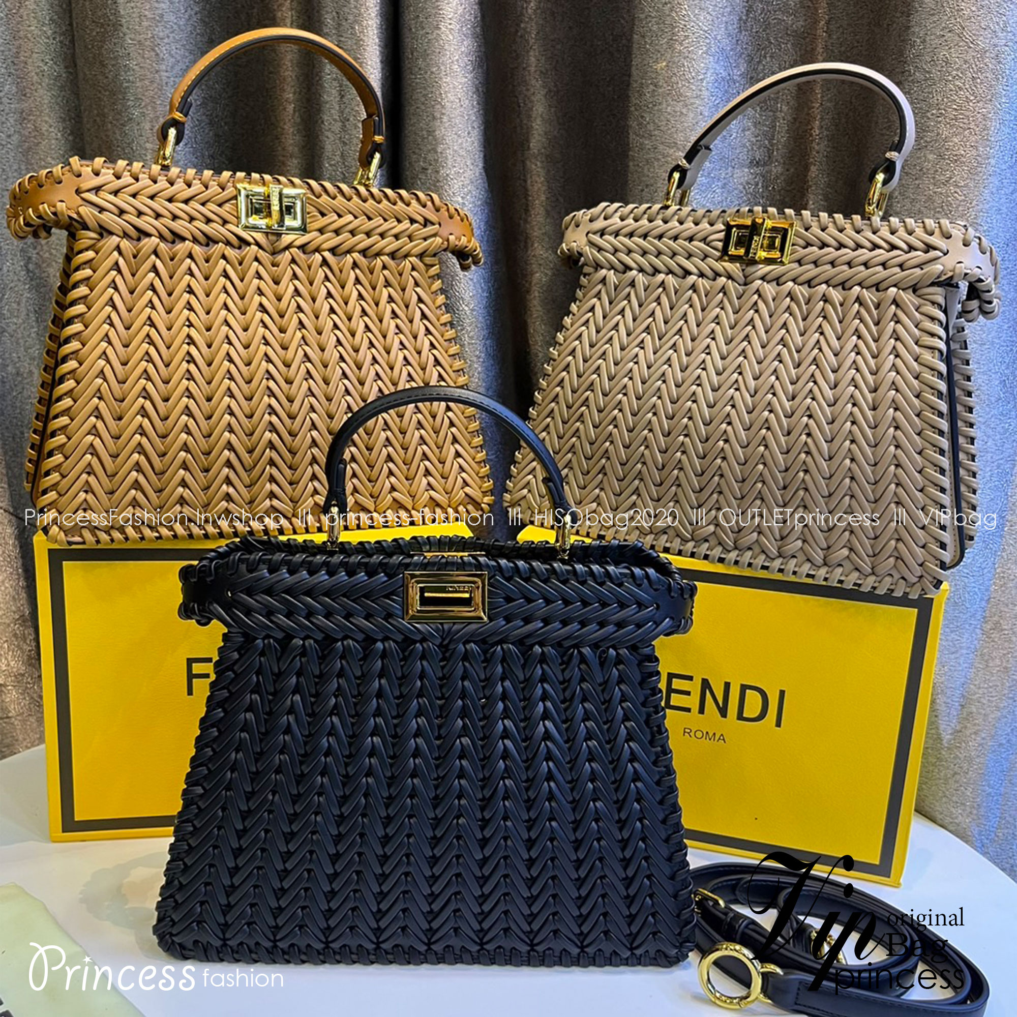 พร้อมส่ง 3 สี FENDI Peekaboo ISeeU Medium interlace leather bag กระเป๋าสะพายดีไซส์สาน ใช้ได้ 2 ด้าน 🧡 เกรดออริจินอล 1:1 สลับแท้
