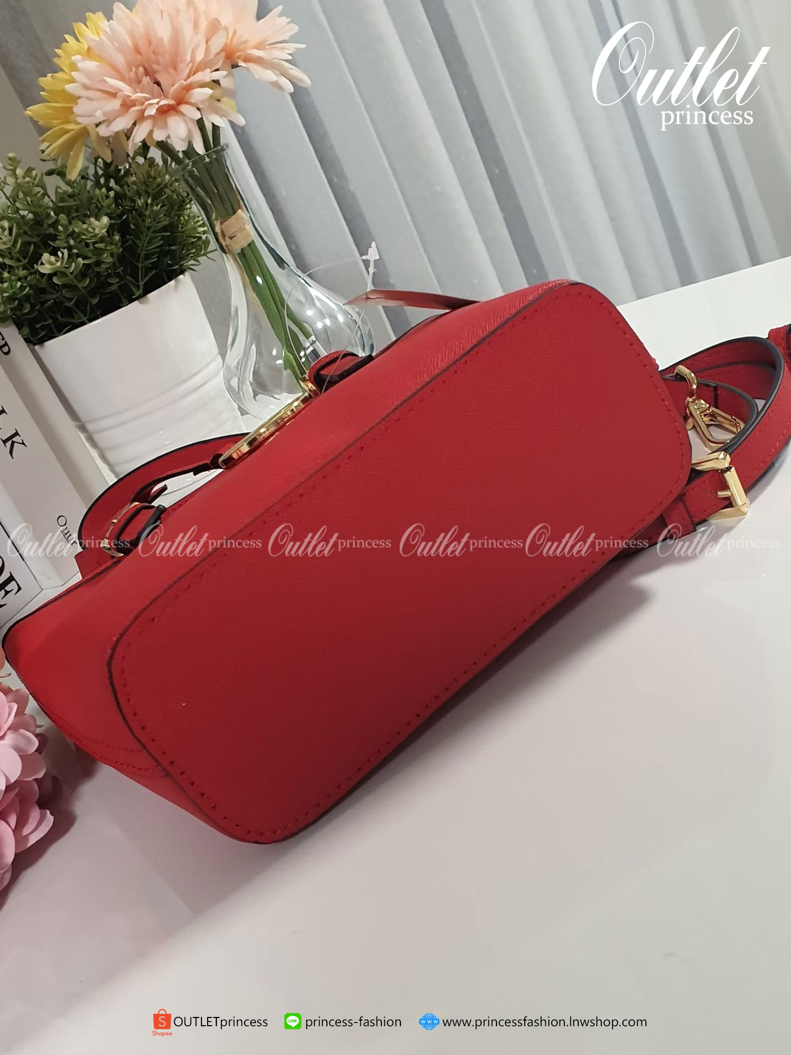 ของแท้ 100% Micheal Kors Genuine Leather Mini Tote Bag สีแดง