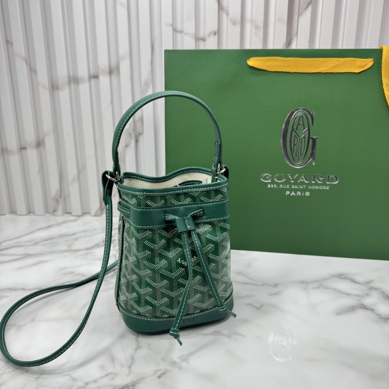 RI หนังแท้ | Goyard Petit Flot Mini bucket bag กระเป๋าสะพายทรงบัคเก็ต ไซส์มินิ ดูผู้ดีในตัว วัสดุหนังแคนวาสพิมพ์ลายสวยคม