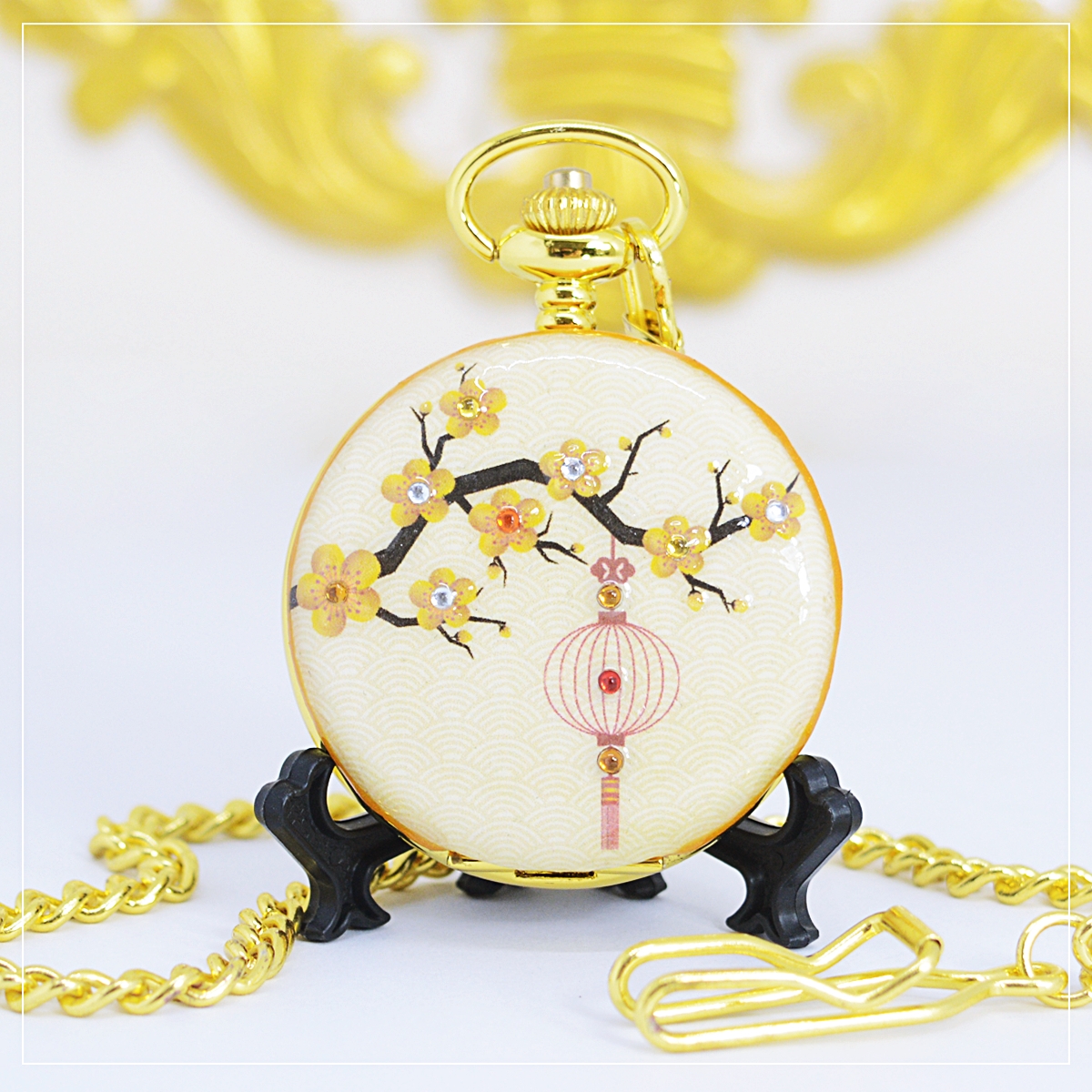 นาฬิกาพกระบบควอทซ์ ลวดลาย Oriental Lantern ขนาด 4.7ซม. (สั่งทำ)