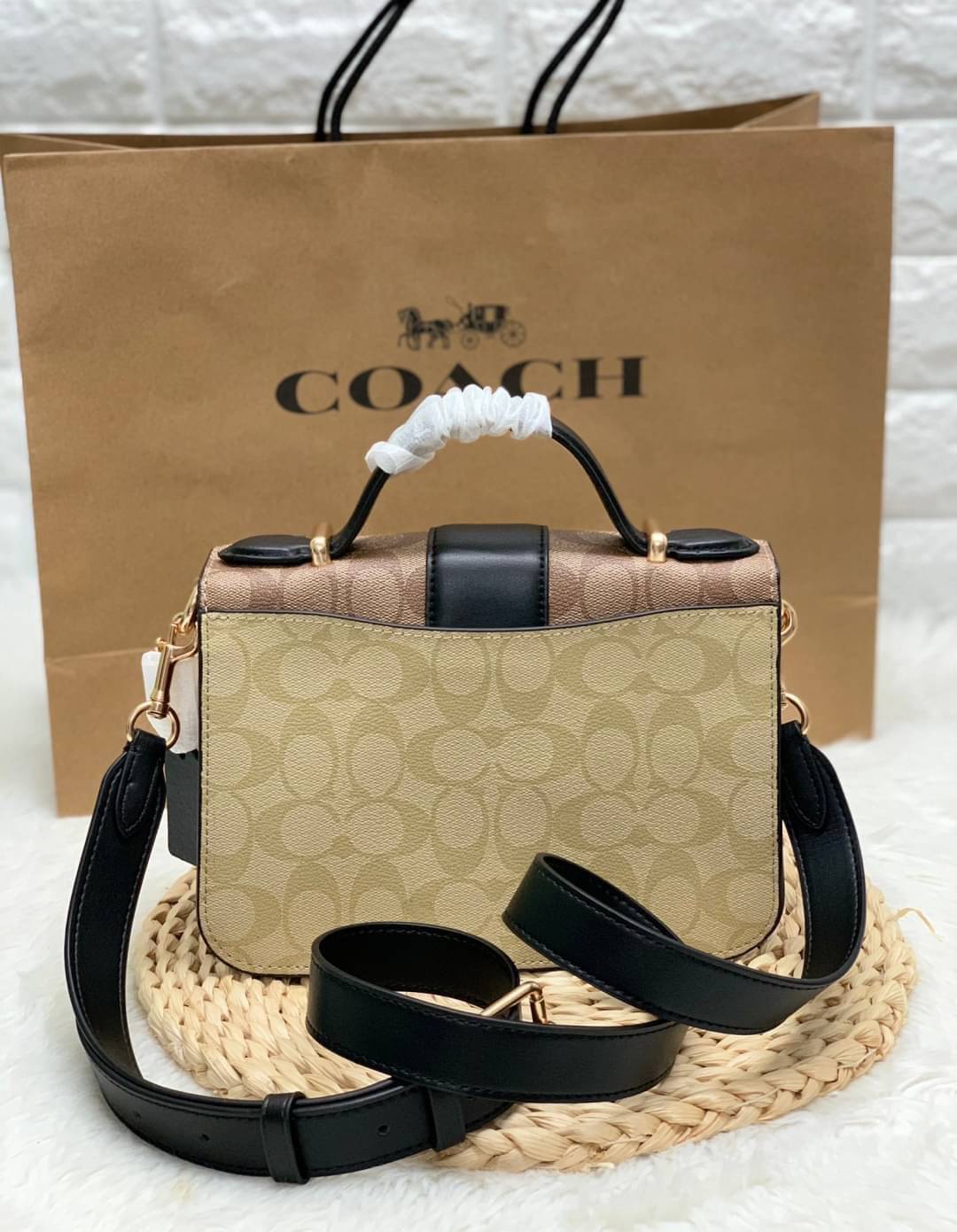 ของแท้ 💯% COACH SMALL GEORGIE TOP HANDLE IN BLOCKED SIGNATURE CANVAS ((6504//0468)) กระเป๋าหิ้ว//สะพายข้างได้ วัสดุหนังแท้