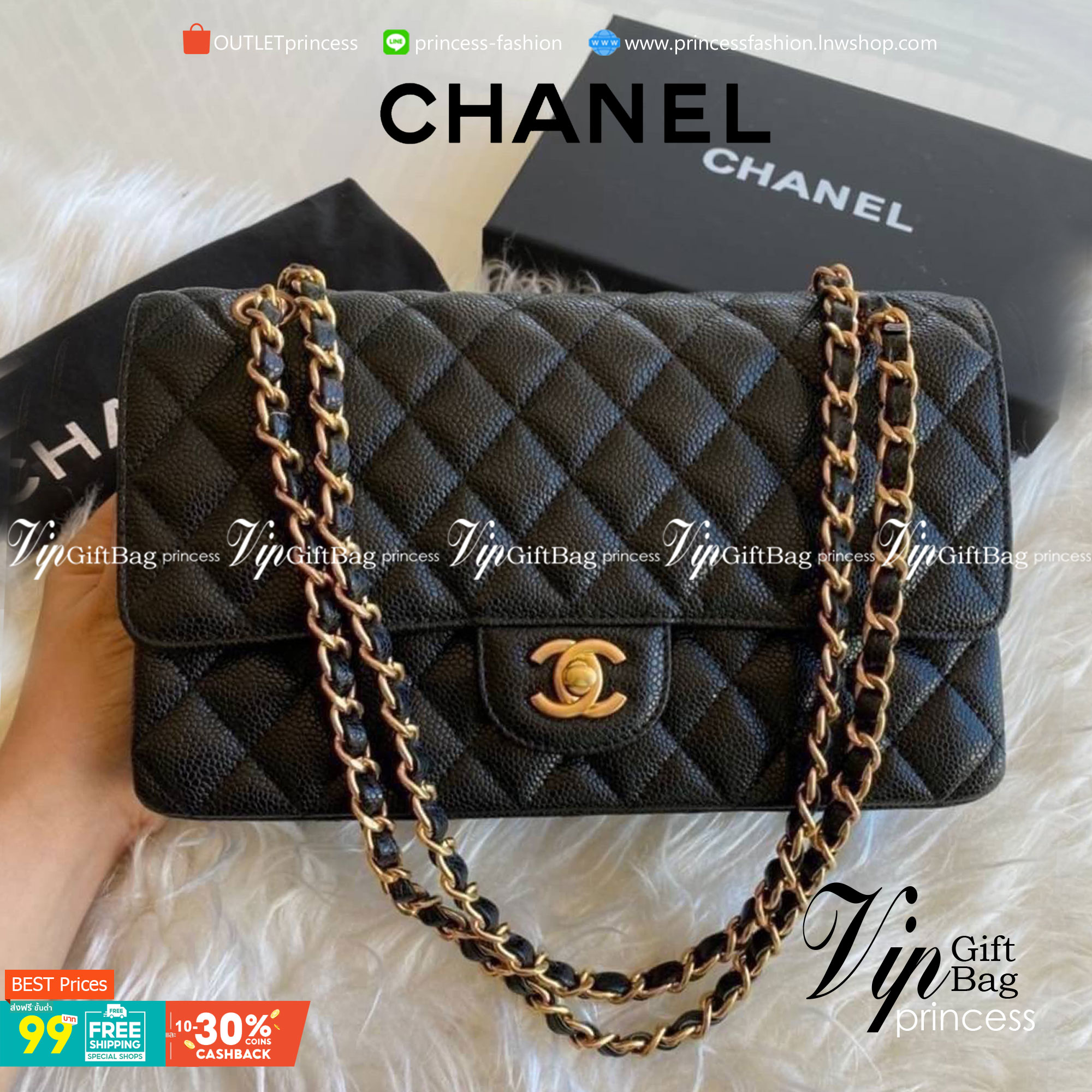 VIP GIFT 】หนังแท้ CHANEL Classic black caviar (อะไหล่เงิน/ทอง) กระเป๋าสะพาย LOOK Cool ใบนี้ ไม่มีถือว่า Out มากๆ ไม่ต้องพูดถึงความสวยเยอะ เพราะยอดขายถล่มทลาย ไม่มีไม่ได้แล้วค่าา