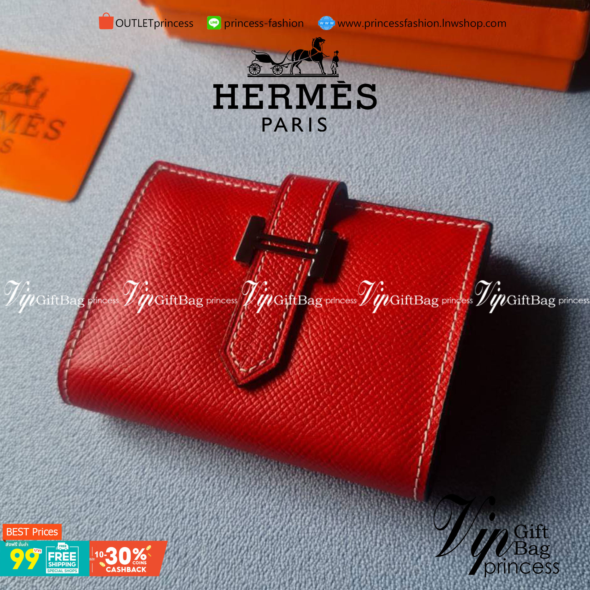 VIP หนังแท้ 】HERMES MINI BEARN WALLET UNISEX