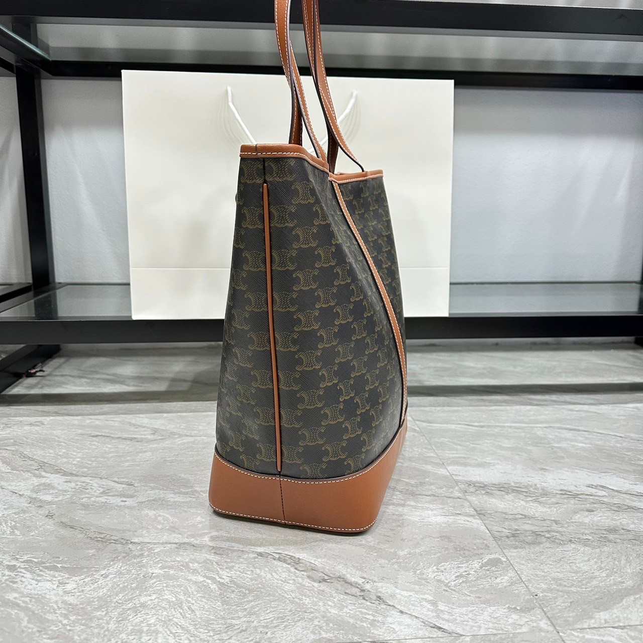 CELINE BUCKET BAG 12.5" / CELINE CABAS IN TRIOMPHE CANVAS AND CALFSKIN TAN กระเป๋าสะพายทรงโท้ท บัคเก็ตสวยอยู่ทรง เรียบหรูดูแพง เกรดออริ 1:1 ใช้งานต่างประเทศได้