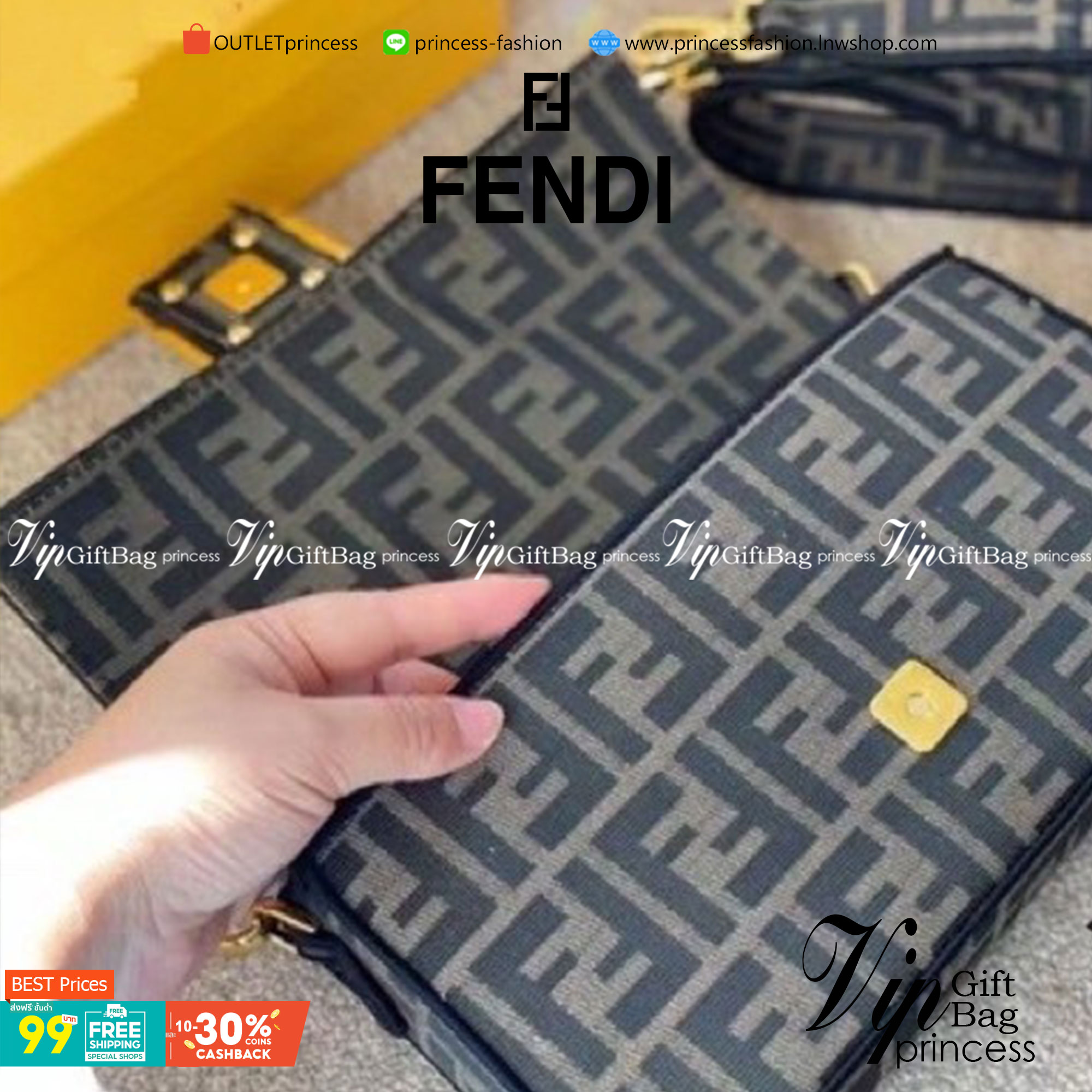 VIP 】FENDI VINTAGE BAGUETTE SHOULDER BAG 2size กระเป๋าสะพายทอลายโมโนแกรม อะไหล่ทองหรูหรา มี 2 ขนาด ทนทาน มาพร้อมสาย 2 แบบ สำหรับคล้องแขน และสายครอสบอดี้ เปิด-ปิดด้วยกระดุมแม่เหล็ก ภายในเป็นช่องโล่ง ใส่โทรศัพท์ พร้อมเสิร์ฟความสวยให้ถึงบ้านจ้า วัสดุผ้าทอลาย
