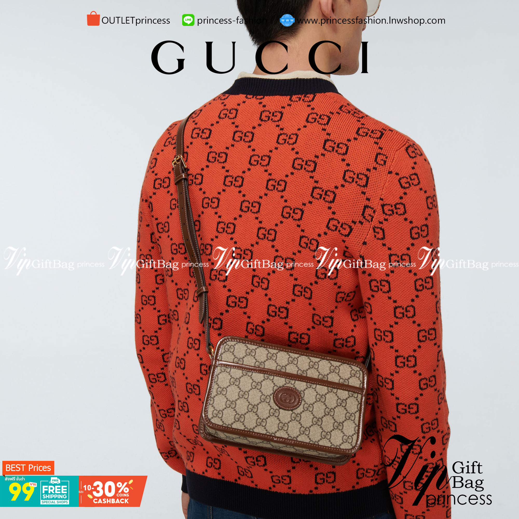 VIP 】หนังแท้ GUCCI Mini Bag With Interlocking G In GG Supreme And Brown Leather พร้อมส่งที่ไทย กระเป๋าสะพายดีไซน์สวย ใช้ได้ทั้งชายหญิง คลาสสิคและน่ารักในตัว ใช้งานง่าย ใช้ได้หลายโอกาส งานหนังแท้ สวยมากค่ะ