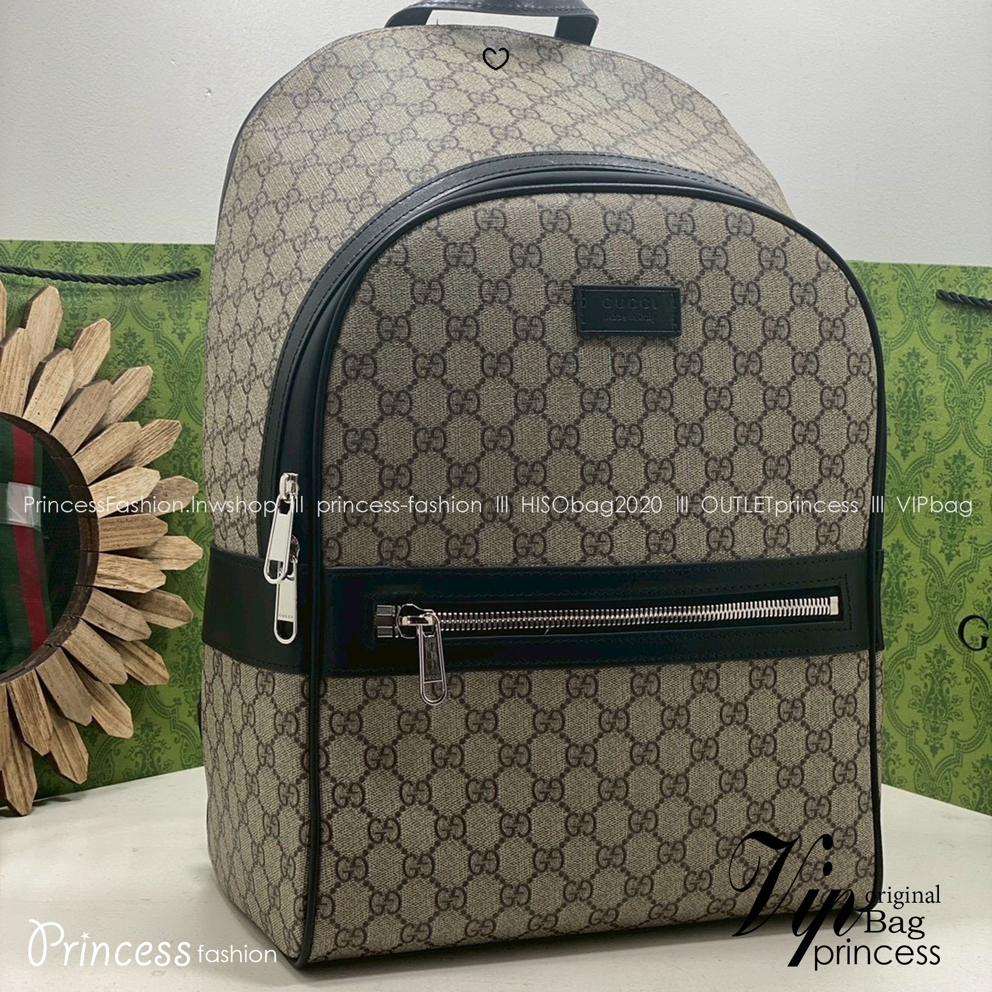 ORI หนังแท้ | Gucci GG Brown medium backpack กระเป๋าสะพายหลัง กระเป๋าเป้ ดีไซน์เรียบง่าย รูปทรงใช้งานง่าน ภายในโล่งกว้าง จุของได้เยอะ