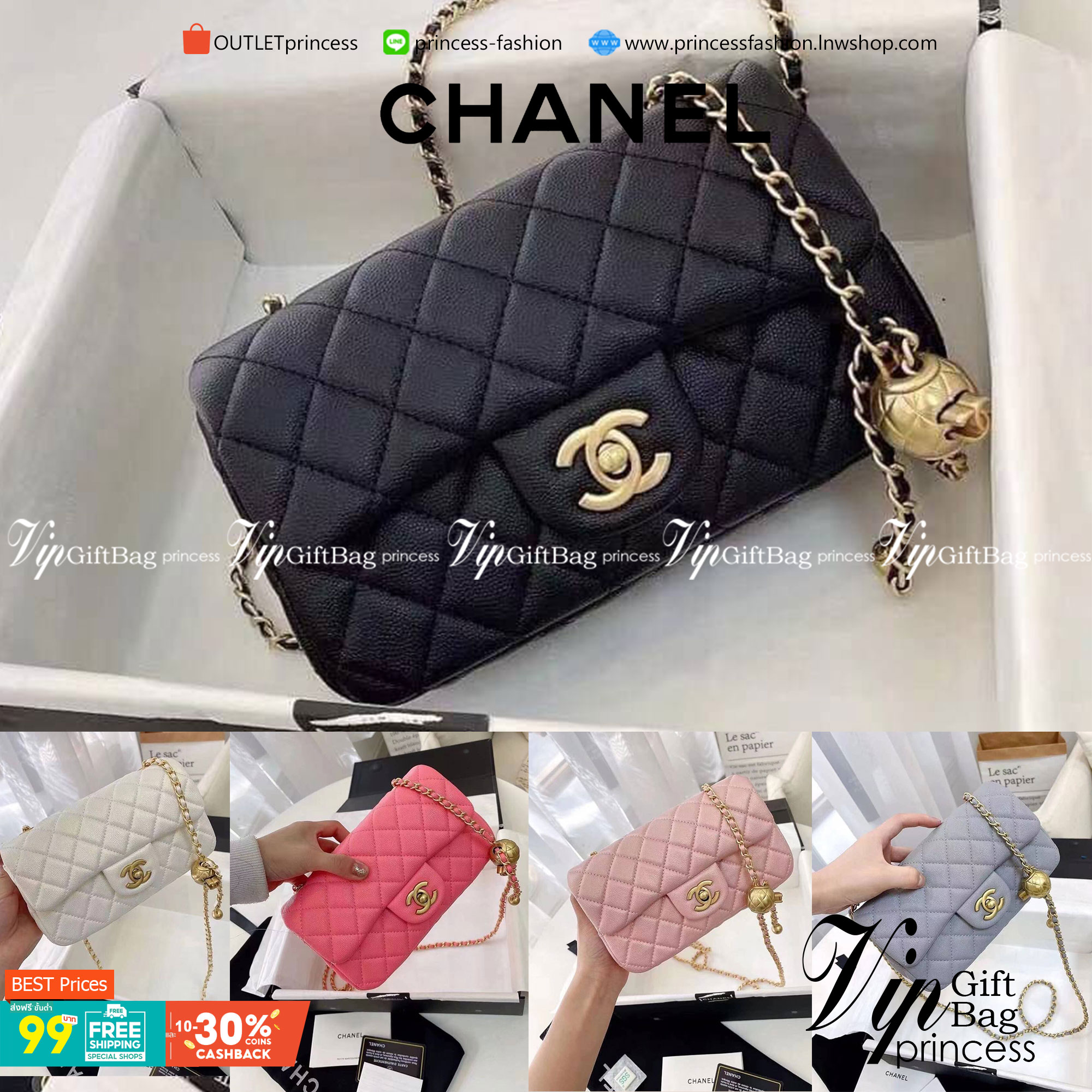 CHANEL MINI FLAP BAG CAVIAR Leather GOLD tone hardware พร้อมส่ง 5 สี