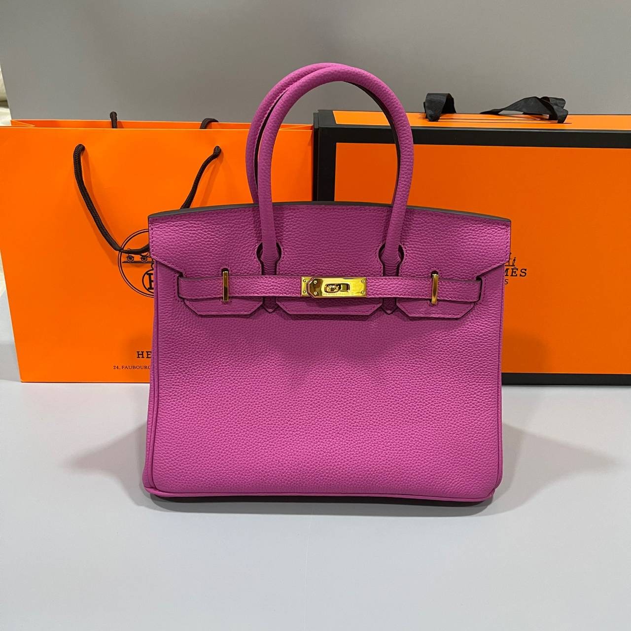หนังแท้ Hermes BIRKIN 25CM epsom in MAUVSSYLESTE COLOR FULL HANDMADE GOLD HARDWARE เกรดออริจินอล ภาพสินค้าถ่ายจากงานขายจริง