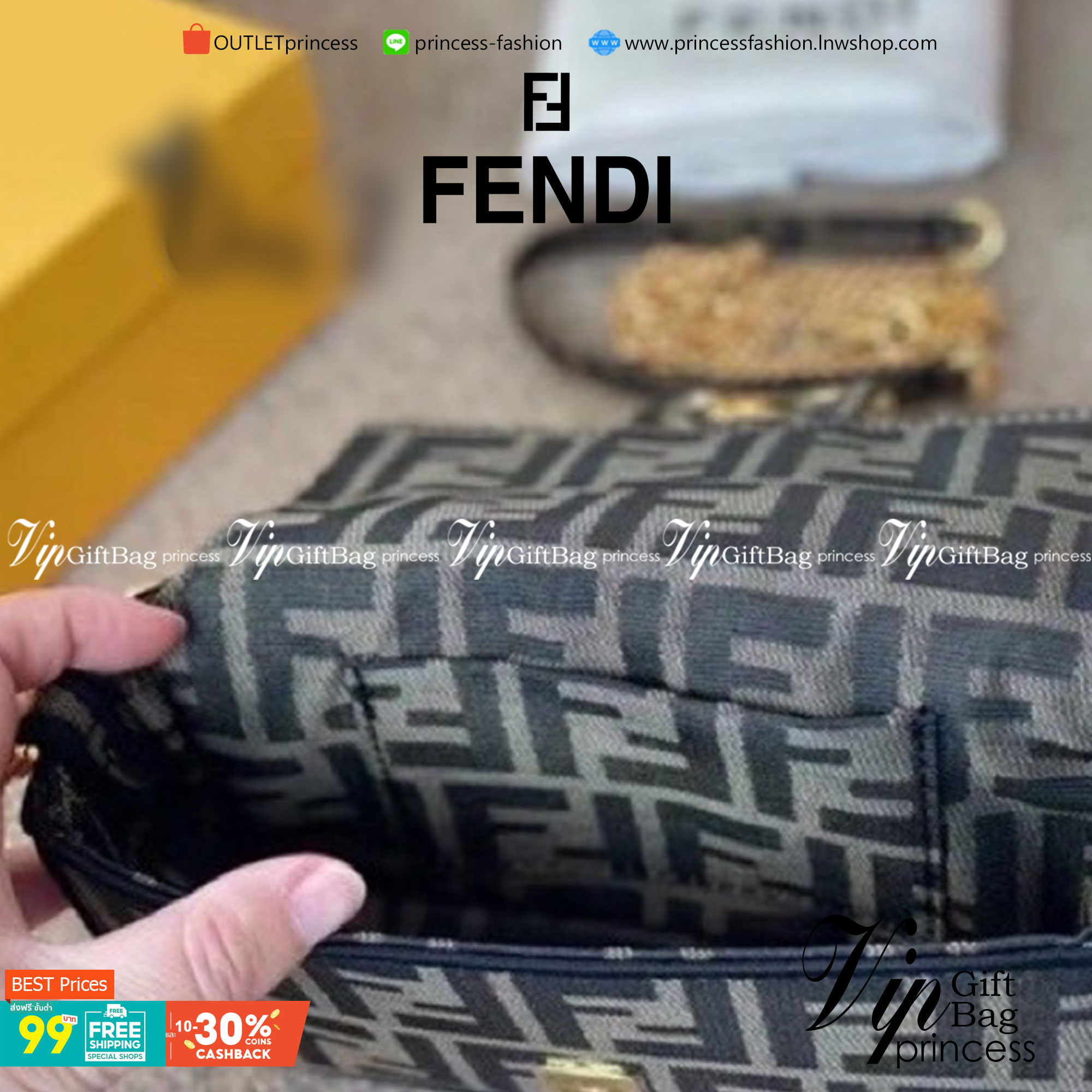 VIP 】FENDI VINTAGE BAGUETTE SHOULDER BAG 2size กระเป๋าสะพายทอลายโมโนแกรม อะไหล่ทองหรูหรา มี 2 ขนาด ทนทาน มาพร้อมสาย 2 แบบ สำหรับคล้องแขน และสายครอสบอดี้ เปิด-ปิดด้วยกระดุมแม่เหล็ก ภายในเป็นช่องโล่ง ใส่โทรศัพท์ พร้อมเสิร์ฟความสวยให้ถึงบ้านจ้า วัสดุผ้าทอลาย
