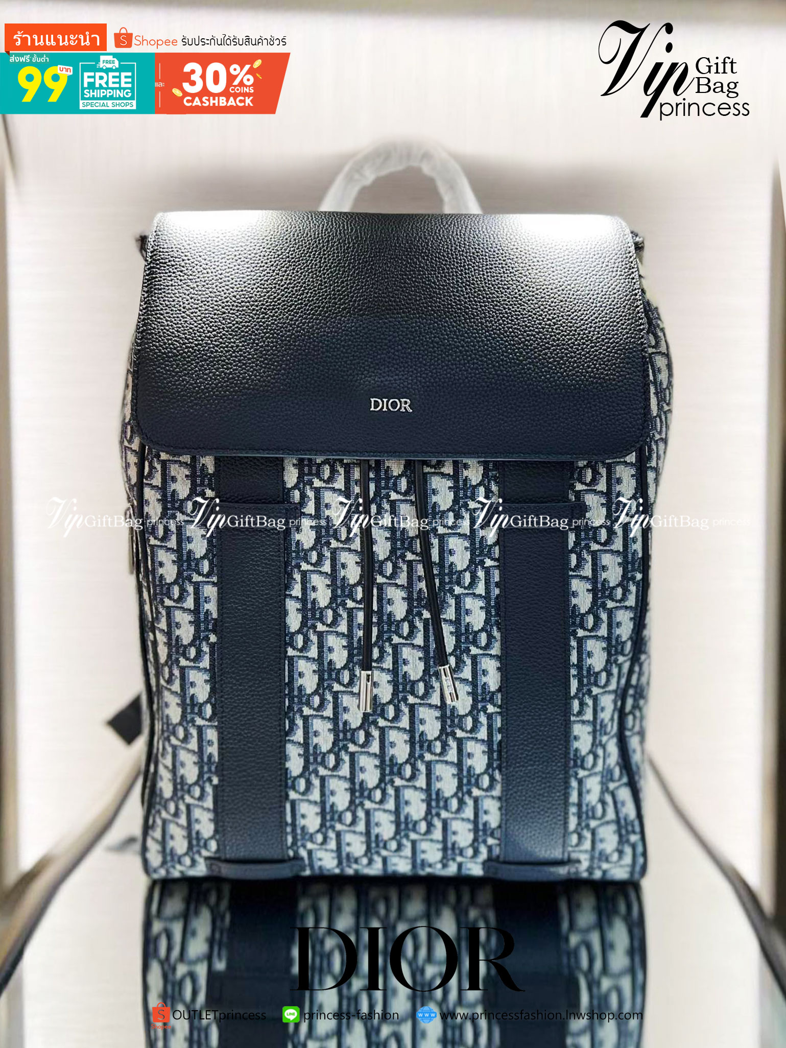 หนังแท้ CHRISTIAN DIOR MOTION BACKPACK Beige and Black Dior Oblique Jacquard and Black Grained Calfskin พร้อมส่งที่ไทย กระเป๋าเป้ใบใหญ่ จุของได้เยอะมาก ภายในโล่งกว้าง วัสดุหนังแท้และผ้าแจ็คการ์ดอย่างดีทั้งใบ เกรดเทพออริจินอลหนังแท้ทั้งใบ ภาพสินค้าถ่ายจากง