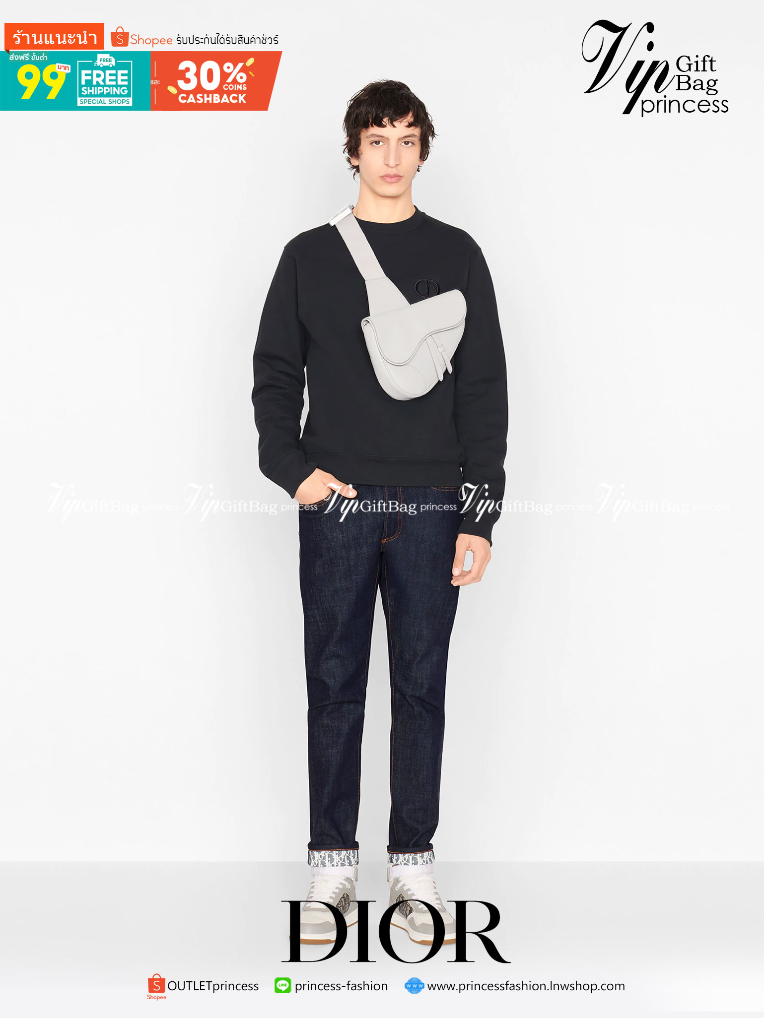 หนังแท้ CHRISTIAN DIOR SADDLE BAG GRAY Grained Calfskin พร้อมส่งที่ไทย ออริจินอลหนังแท้ทั้งใบ ภาพสินค้าถ่ายจากงานขายจริง ใช้งานต่างประเทศได้