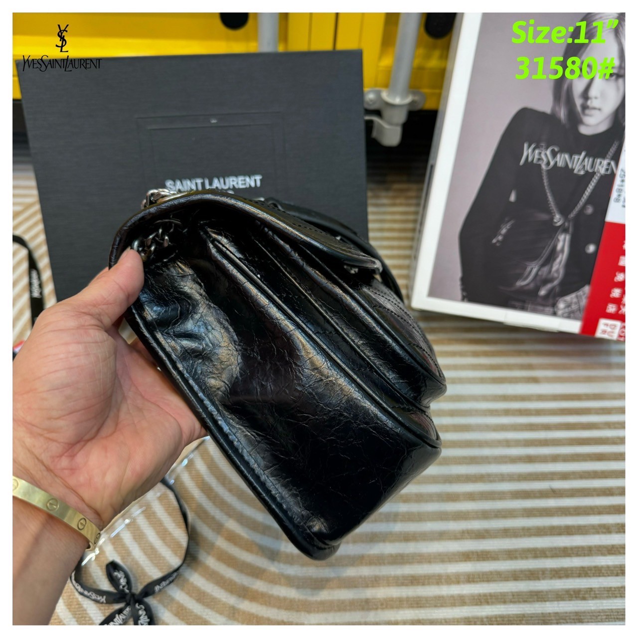 YSL NIKI IN VINTAGE LEATHER BAG กระเป๋าสะพายทรงคลาสสิคสุดฮอต (อะไหล่เงิน/ดำ) ที่ใครๆก็ต้องมีใช้ ดีไซน์เรียบหรู วัสดุหนังลายวินเทจสัมผัสดี