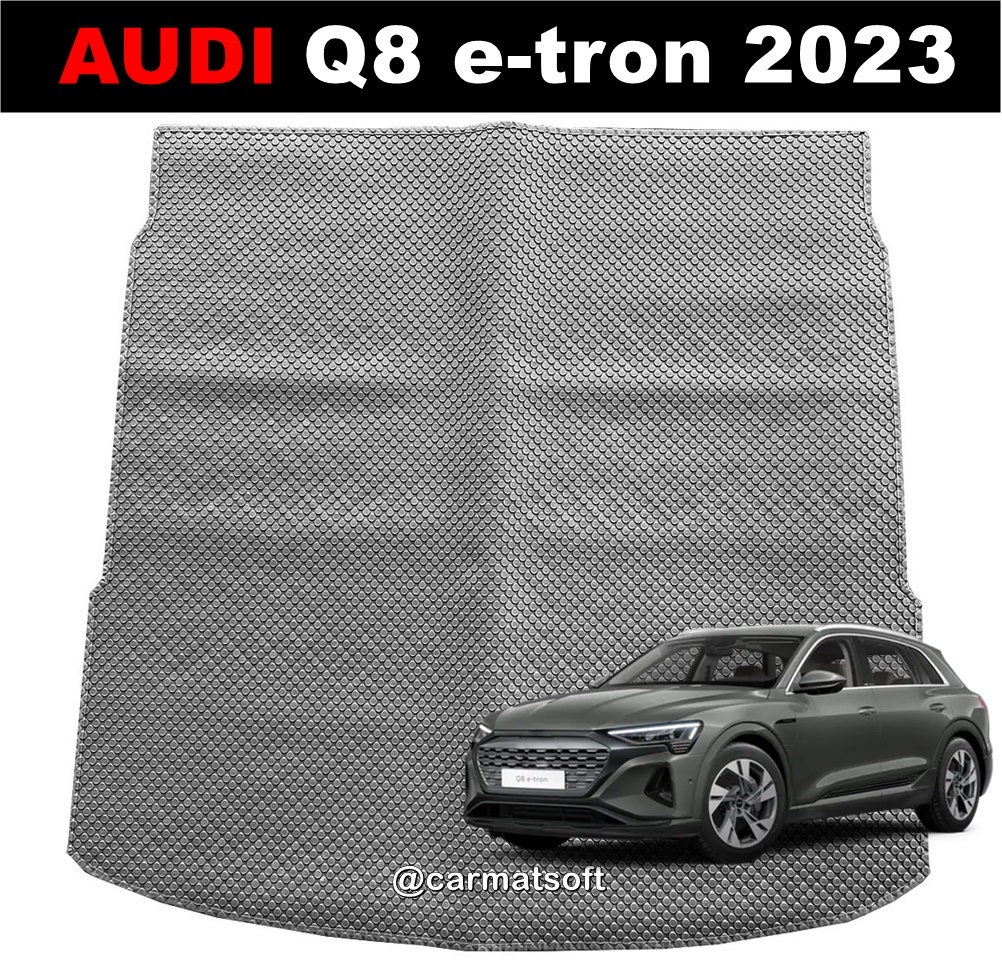 แผ่นท้ายรถ AUDI Q8 E-TRON แผ่นปูท้ายรถยนต์ กระดุมเม็ดเล็ก เข้ารูป ตรงรุ่นรถ