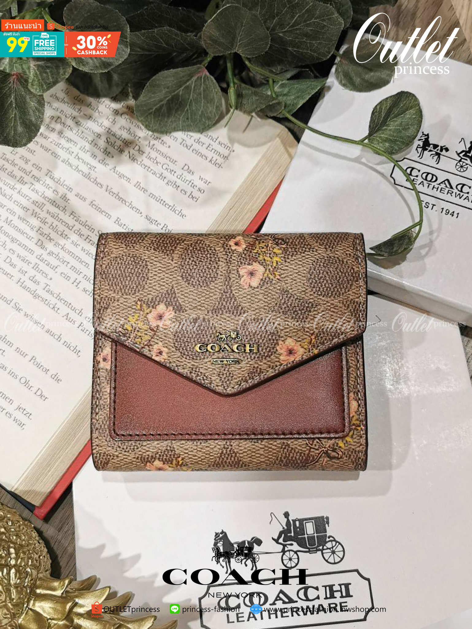 COACH FACTORY SHORT WALLET กระเป๋าสตางค์รุ่นใหม่ล่าสุดจาก Coach Factory Outlet ขนาดกำลังดี พกพาสะดวก ดีไซน์สวยน่าใช้ วัสดุหนังแท้เปิดปิดด้วยฝาปิด Envelop กระดุมด้านหน้ามีโลโก้แบรนด์ด้านหลังมีช่องซิปใส่เหรียญ หัวซิปแบรนด์ ภายในมีช่องใส่ธนบัตรใส่แบงก์พันได้