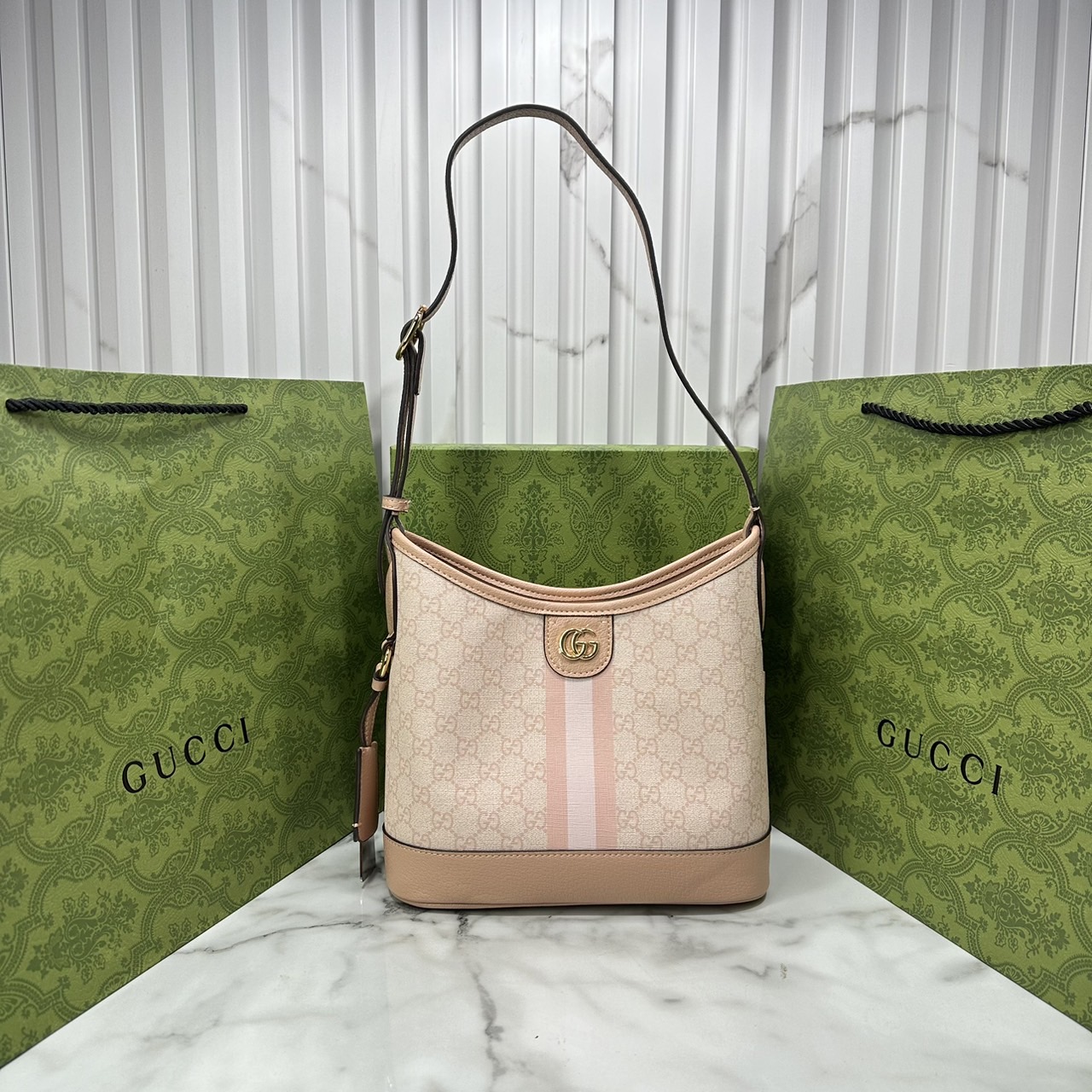 GUCCI OPHIDIA GG SMALL SHOULDER BAG Dusty Pink / Dusty Blue GG Supreme canvas กระเป๋าสะพายไหล่ สีใหม่พาสเทลสวยหวาน อะไหล่ทองหรูหรา