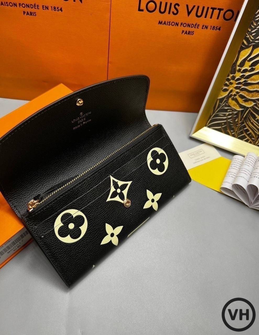 ORI หนังแท้ | LV Emilie Wallet Bicolor Monogram Empreinte Leather / LV Long Wallet กระเป๋าสตางค์ใบยาวสไตล์ซองจดหมายที่มีฝาปิดแบบพับได้ ปิดด้วยกระดุมแป๊ก