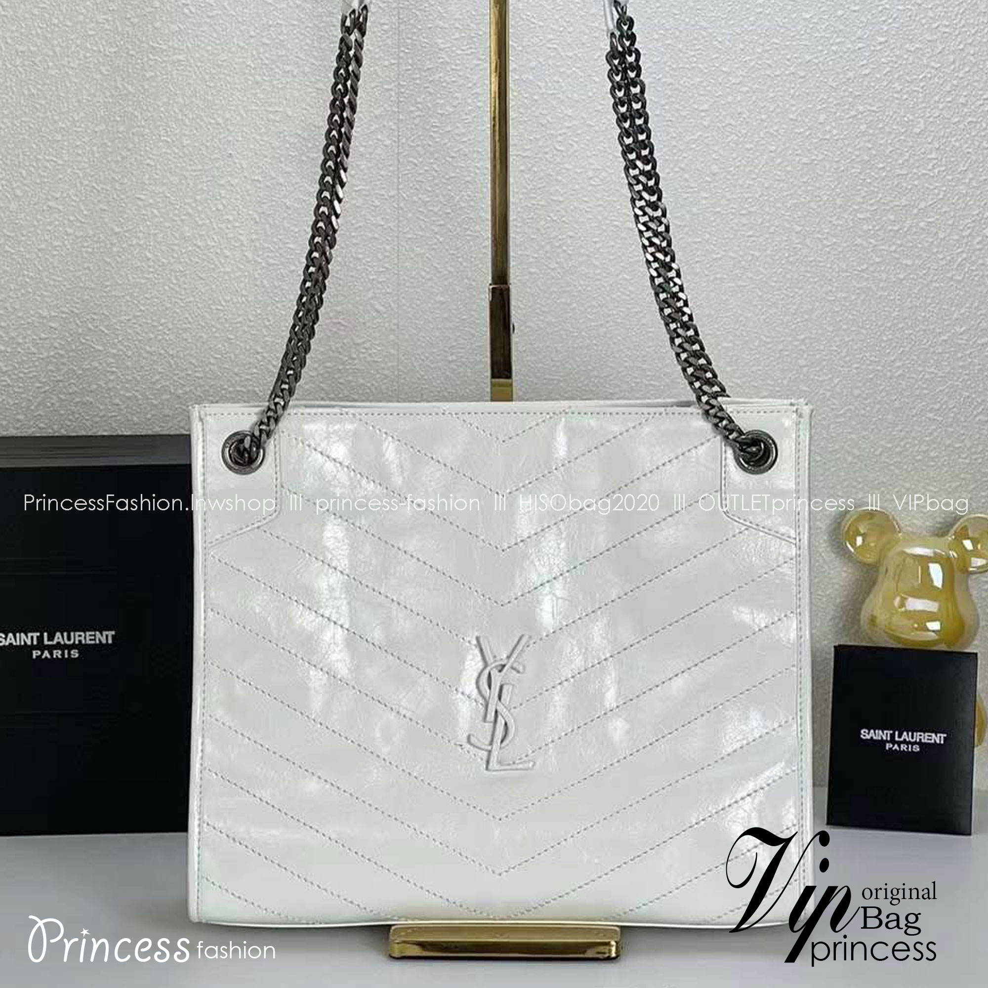 YSL NIKI SHOPPING IN VINTAGE LEATHER 32cm / YSL TOTE BAG กระเป๋าสะพาย เกรดหนังเงาสวยเต็มใบ เกรดออริ 1:1 ใช้งานต่างประเทศได้