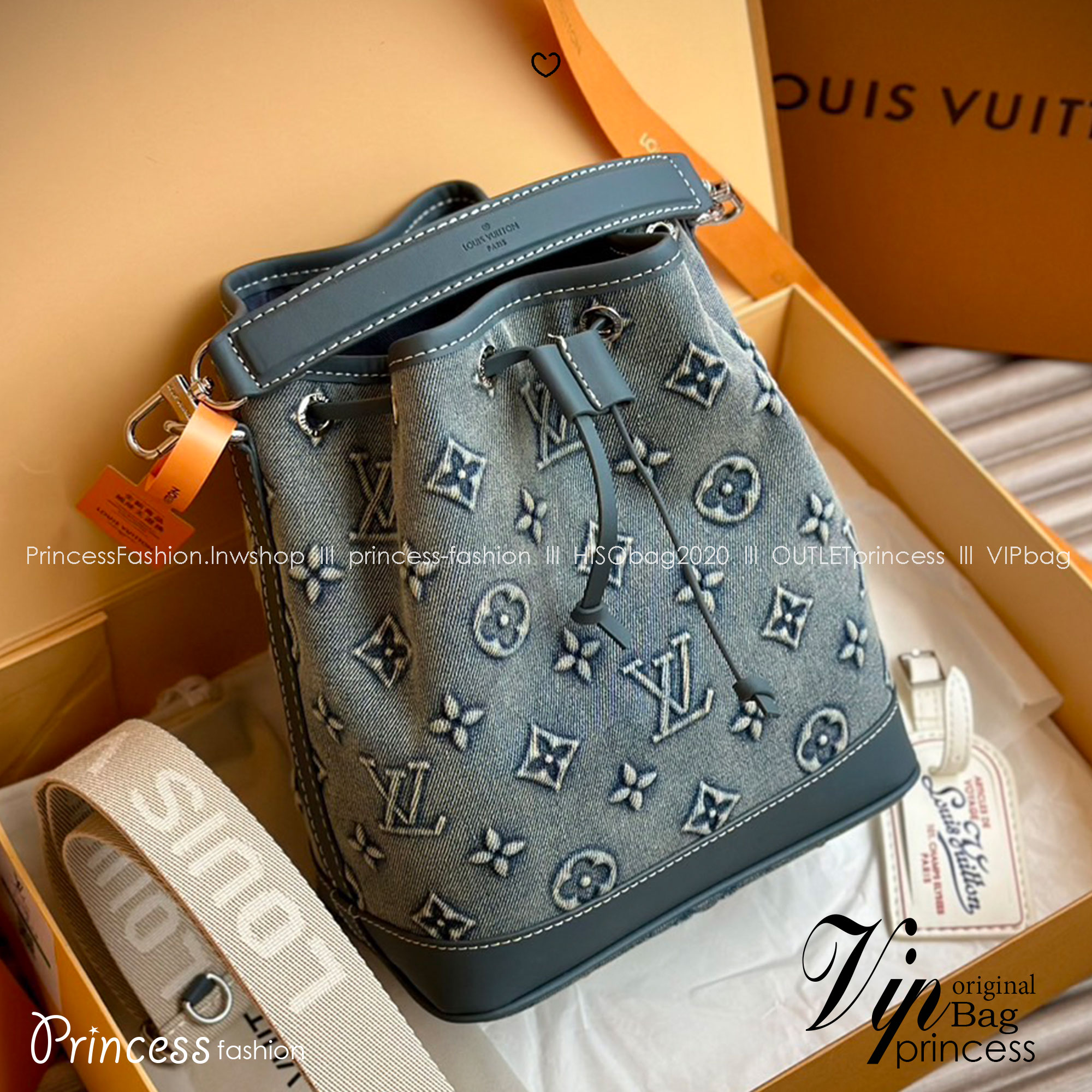LV Nano Noé Denim Vintage Bag / LV Bucket Bag กระเป๋าทรงบัคเก็ตเดนิมสไตล์วินเทจ รุ่นใหม่ปั้มลายโมโนแกรมบนเดนิมสุดไอคอนิก ที่ใครเห็นต้องเป็นคลั่งรัก ผู้ดี หรูหราได้ทุกลุค ทุกสไตล์