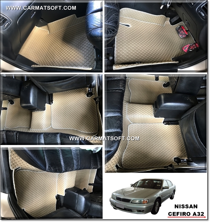 พรมลายกระดุม NISSAN CEFIRO A32 สีครีม เต็มคัน เข้ารูป