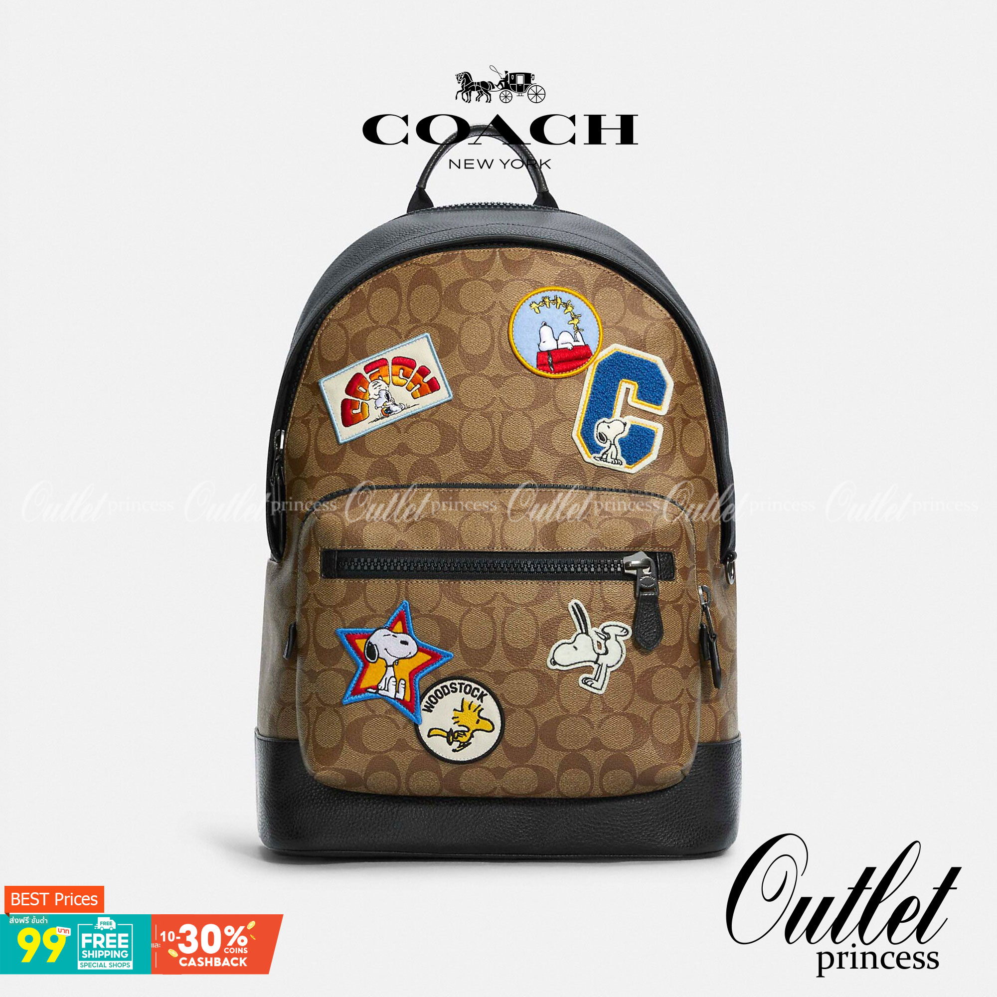 Coach x peanuts west backpack in signature canvas with snoopy กระเป๋าเป้ไซส์ใหญ่ คอลเลคชั่นยอดฮิต!! เป็นรุ่นสุดยอดของความคลาสสิค คูลๆ ใช้งานง่าย ได้ทั้งหนุ่มๆและสาวๆ วัสดุหนังแคนวาสเคลือบลายสลับหนัง pepble น่าใช้ด้วยดีไซน์ patches เหล่าผองเพื่อนสนูปพี เปิ