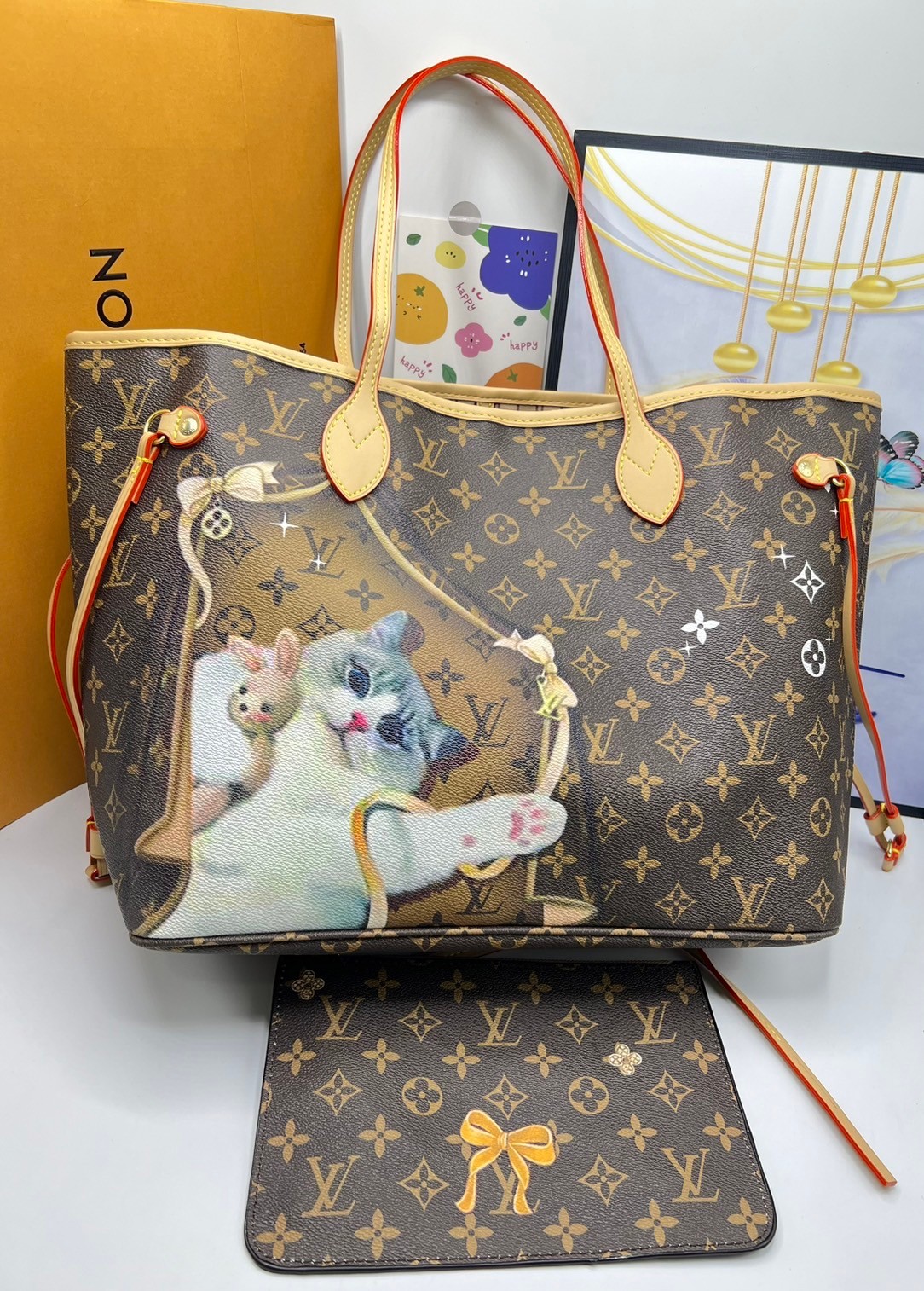LV Neverfull MM Tote With Puppies 32cm / LV Shopping Bag พร้อมส่งที่ไทย **สินค้าเกรดออริจินอล 1:1 สลับแท้ ใช้งานต่างประเทศได้ งานสวยตามรูป ภาพถ่ายจากงานขายจริง