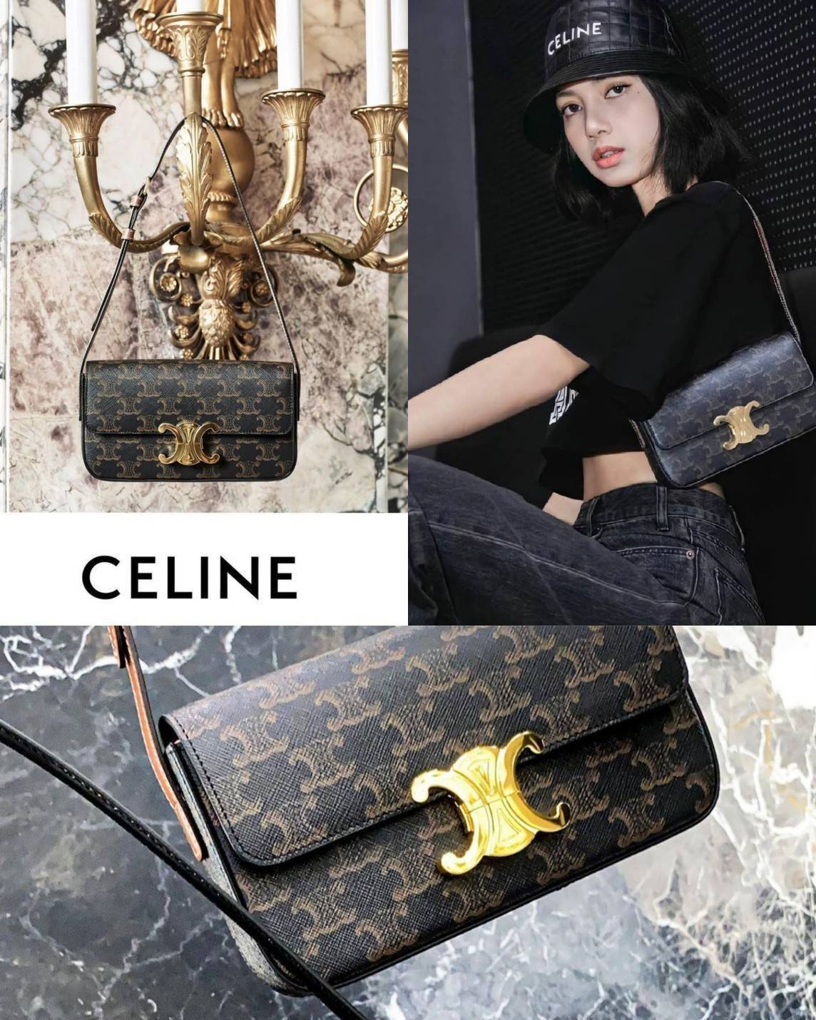 พรีเมี่ยมกิ๊ฟแท้ 100% 】CELINE TRIOMPHE SHOULDER BAG VIP GIFT WITH PURCHASE-GWP พรีเมี่ยมกิ๊ฟ Limited Edition จาก CELINE PERFUME DUTY FREE COUNTER วัสดุ TRIOMPHE & LEATHER ดีไซน์ยอดนิยมสไตล์สาว LISA