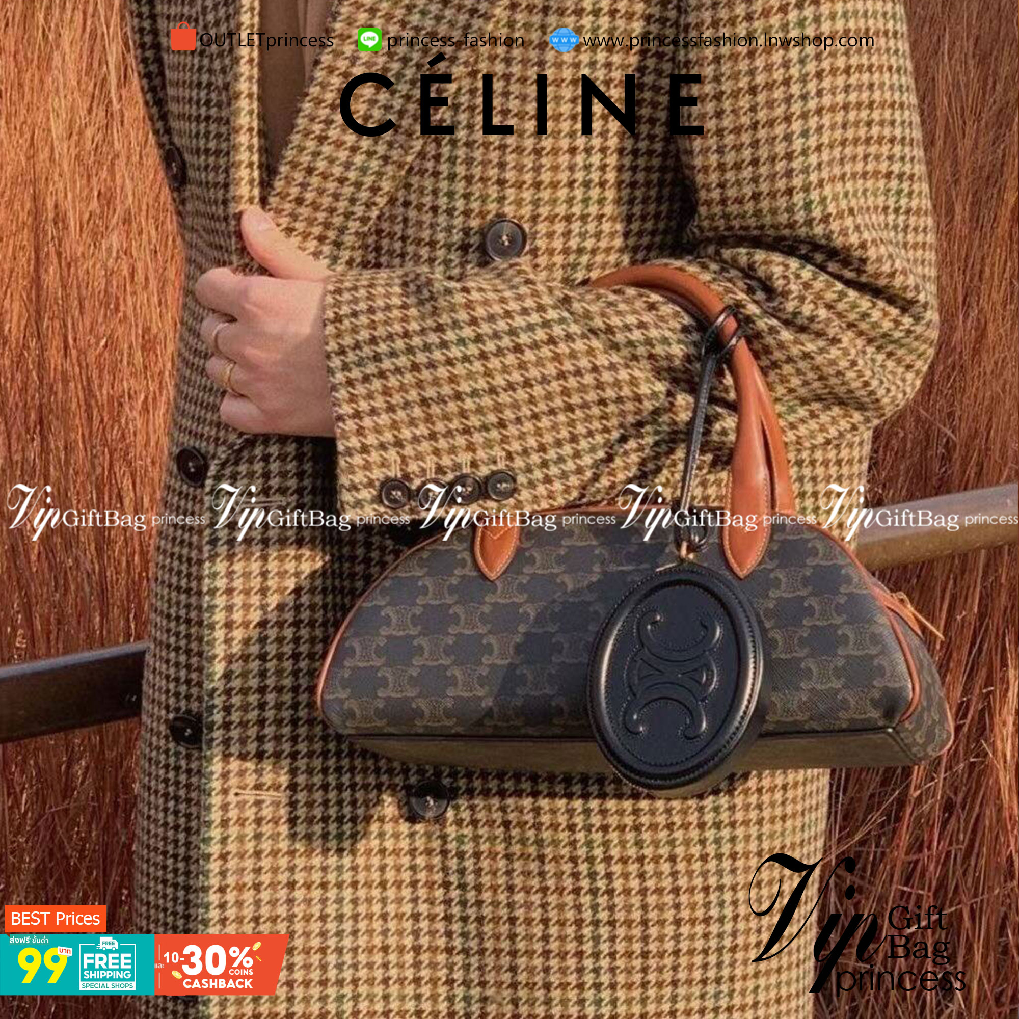 VIP 】CELINE VINTAGE BAG 2021 handlebag canvas งานหนังแท้ผสมแคนวาส โดดเด่นไม่เหมือนกับลวดลายแคนวาสที่เป็นเอกลักษณ์แบรนด์แบบไม่เหมือนใครให้ด้วยความเรียบหรู เหมาะสำหรับการใช้งานในชีวิตประจำวันเป็นอย่างมาก