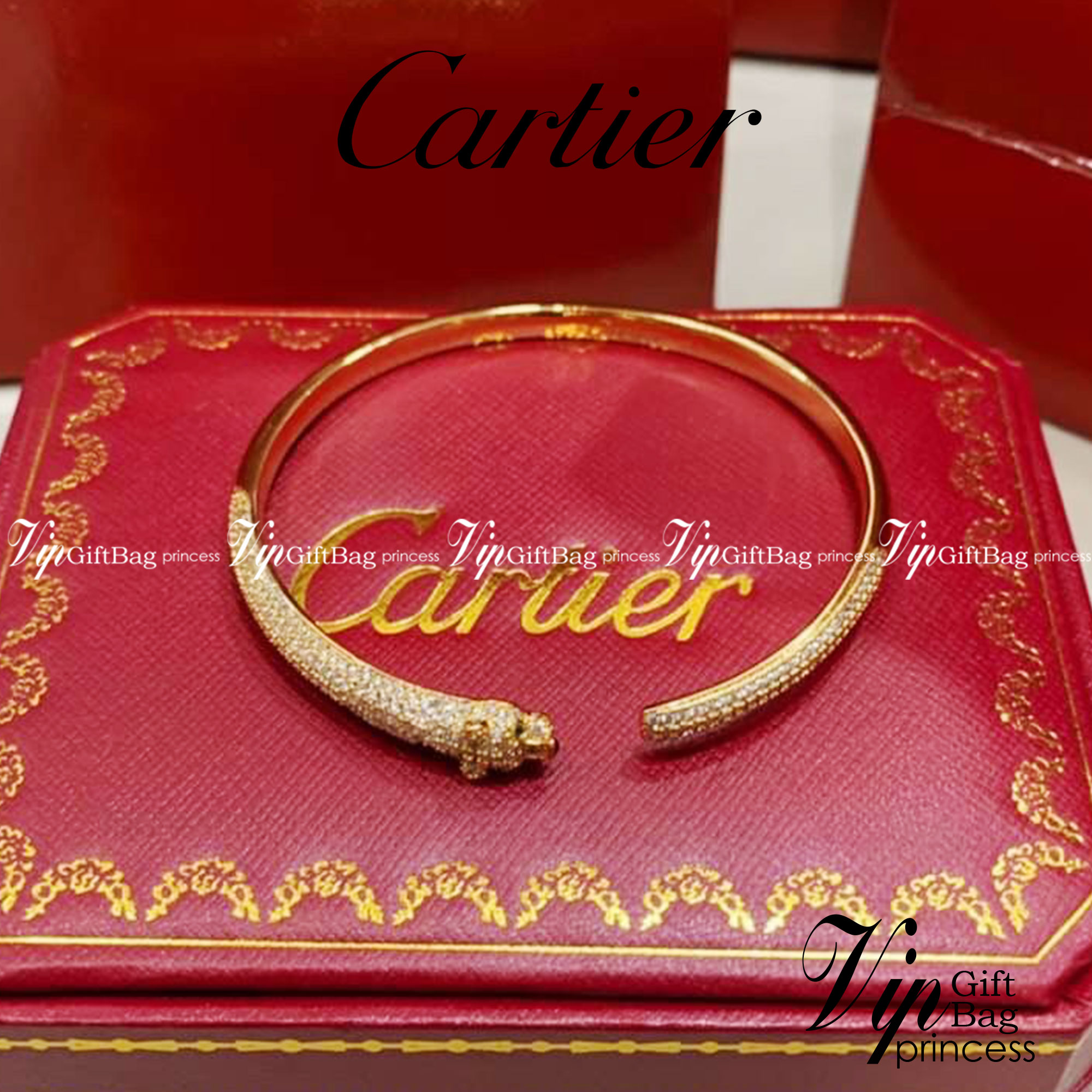 PANTHERE DE CARTIER BRACELET กำไลข้อมือหัวเสือเพชรคาเทียร์ งานปั้มทุกจุด วัสดุคุณภาพดี ไม่ลอกไม่ดำ ภาพสินค้าถ่ายจากงานขายจริง ใช้งานต่างประเทศได้