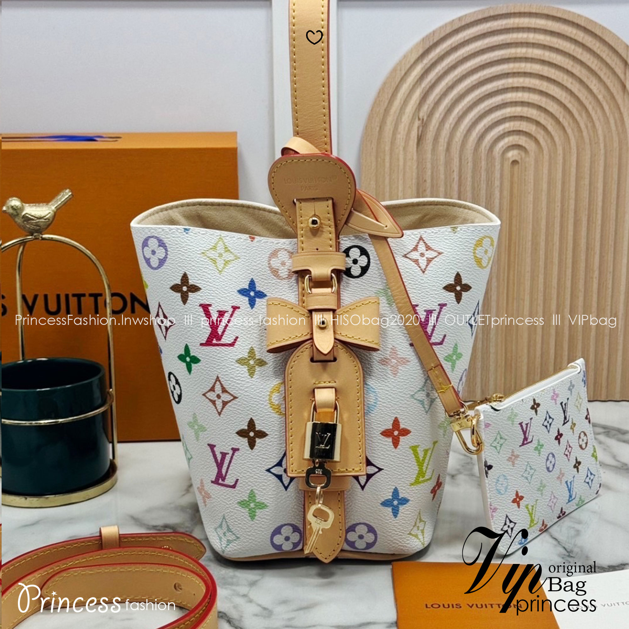 TOP ORI หนังแท้ | LV x TM All In BB Multicolor กระเป๋าทรงบัคเก็ตที่มาแรงมากๆตอนนี้ รุ่นลิมิเต็ดแต่งแต้มดีเทลเปี่ยมชีวิตชีวา แคนวาสโทนสีสดใสดีไซน์ใหม่จากพาเลตต์สีเอกลักษณ์