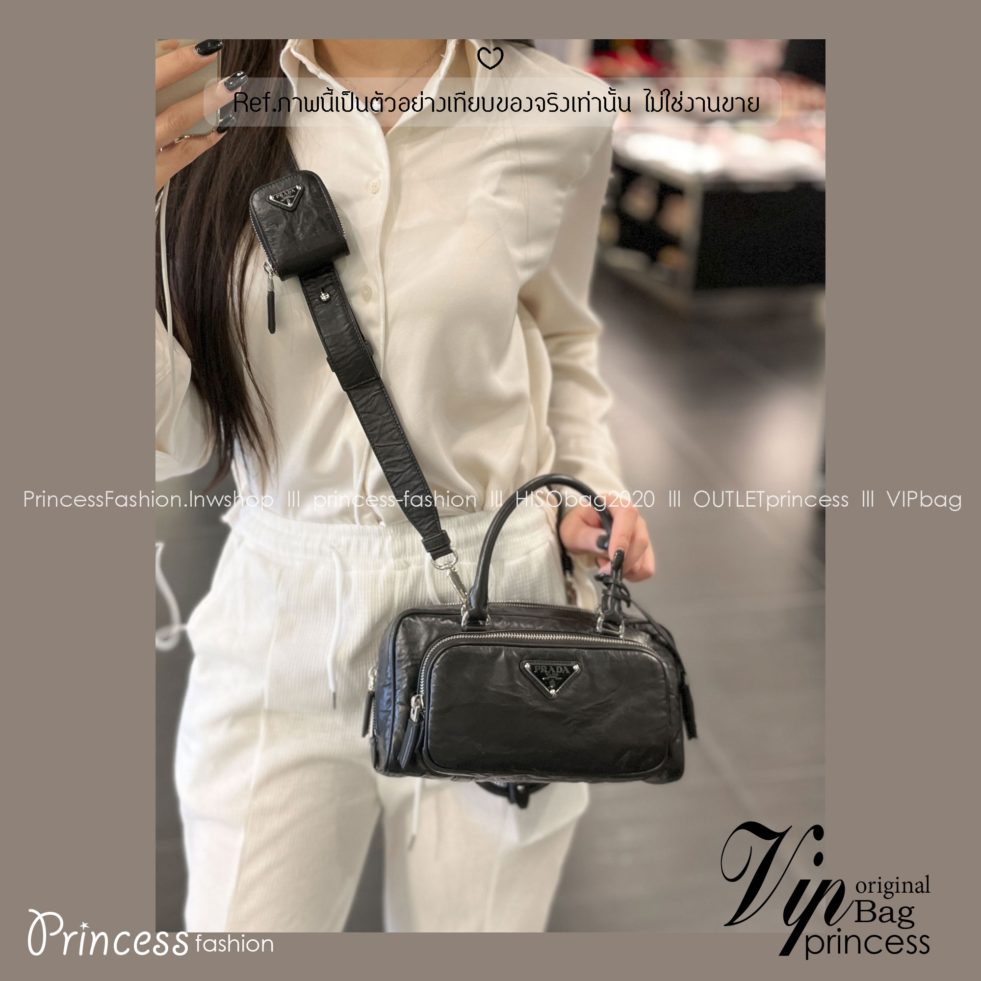 ORI หนังแท้ | Prada Antique nappa leather multi-pocket top-handle bag กระเป๋าสะพายทรง keepall มีช่องซิปด้านหน้าพร้อมหูจับ งานหนังยับดีไซน์เอฟเฟกต์เท็กซ์เจอร์ที่มีเสน่ห์สไตล์วินเทจ