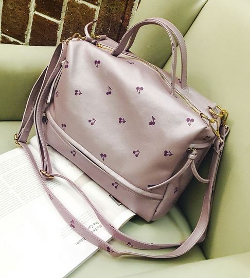 กระเป๋าสะพายข้างผู้หญิง หนัง Pu กันน้ำได้ กระเป๋าถือใบใหญ่ ใส่ของได้เยอะ แบบวัยรุ่น ลายเชอรี่ กระเป๋าสะพายวัยรุ่น ใส่ของเที่ยว สีชมพู น้ำเงิน 553780