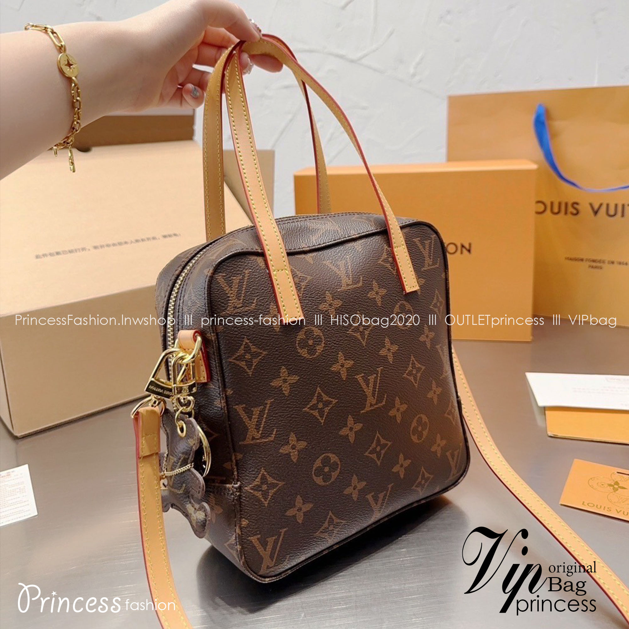 LV Spontini Tote Bag / LV BAG พร้อมส่ง กระเป๋าสะพายทรงโท้ท มีซิปปิดรอบดีไซน์น่ารัก แถมฟรีน้องหมีห้อย